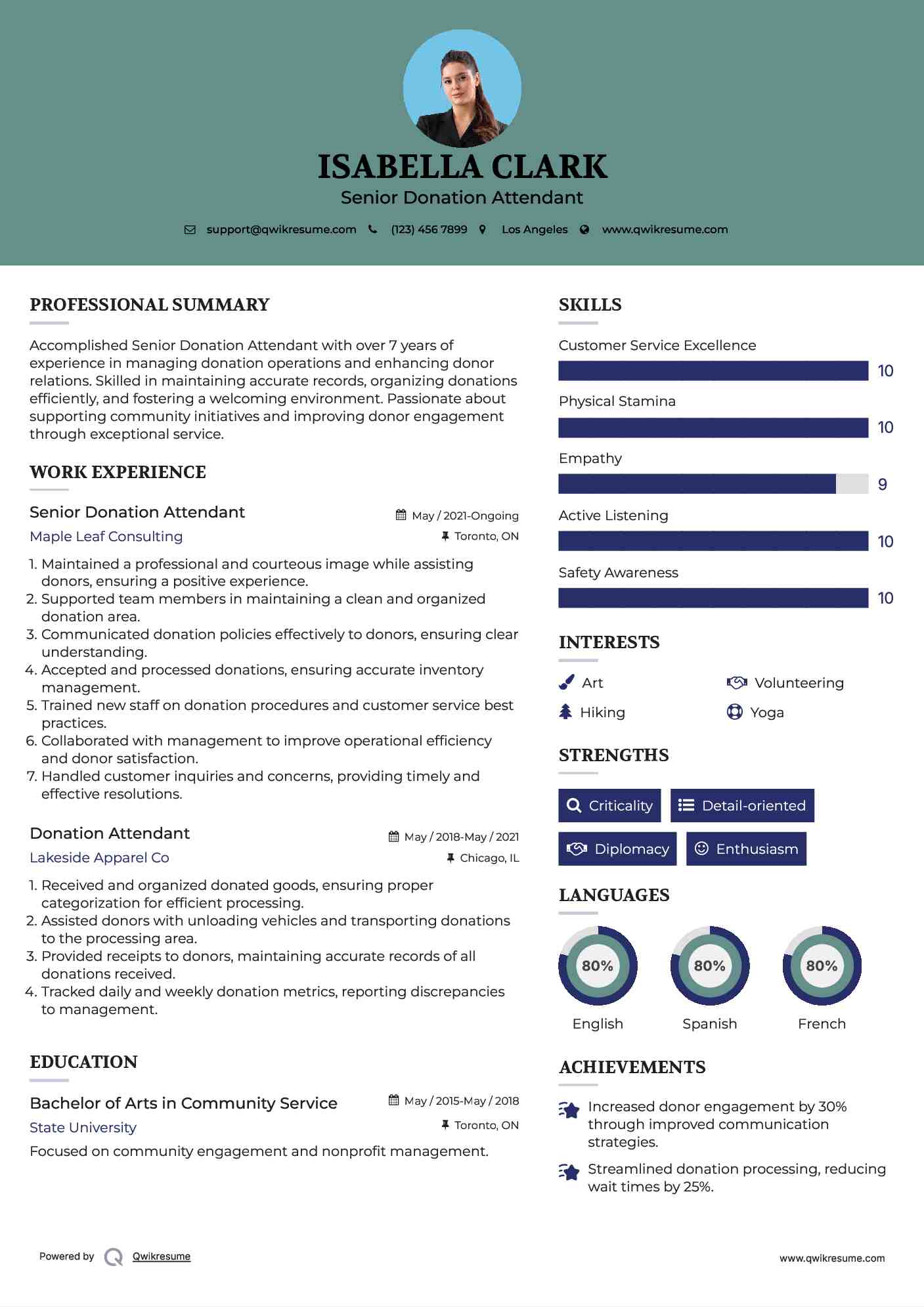 Senior Donation Attendant Resume Template