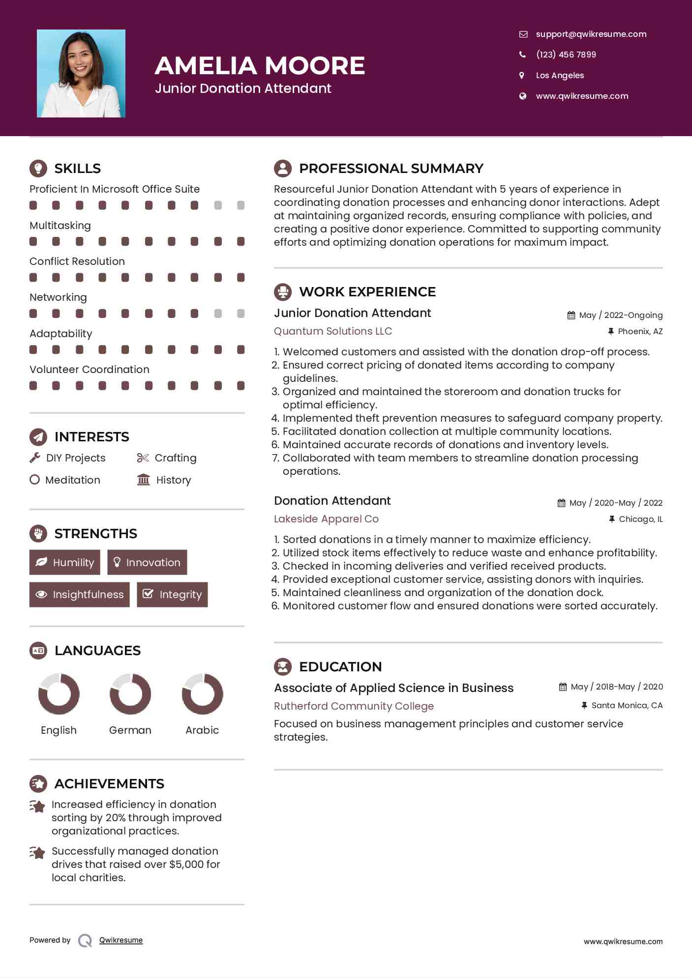 Junior Donation Attendant Resume Template
