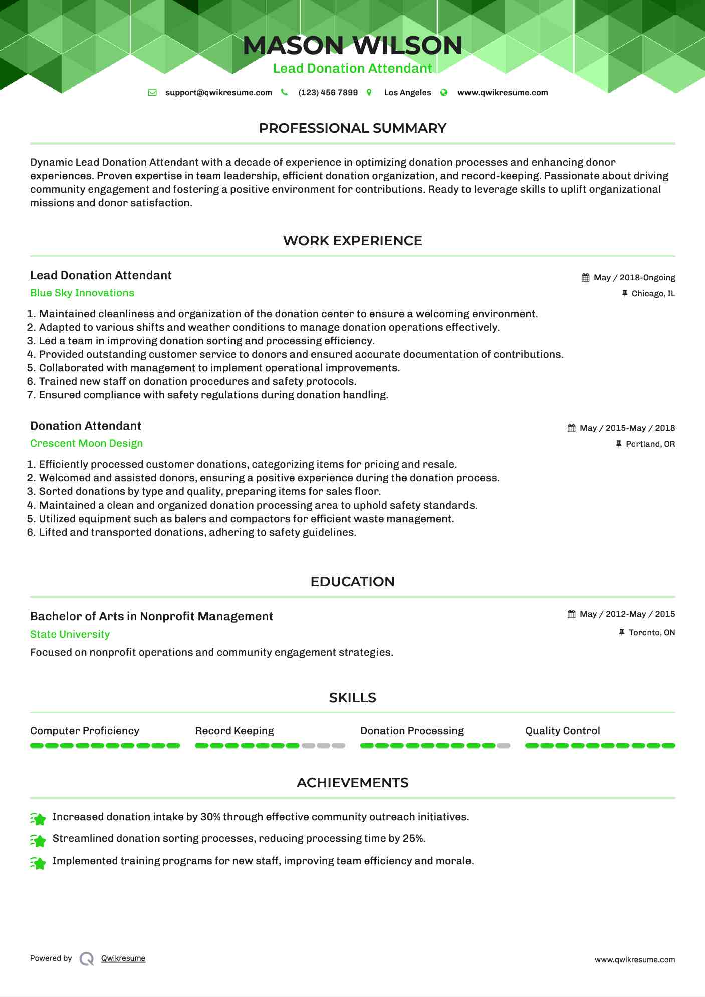Lead Donation Attendant Resume Format