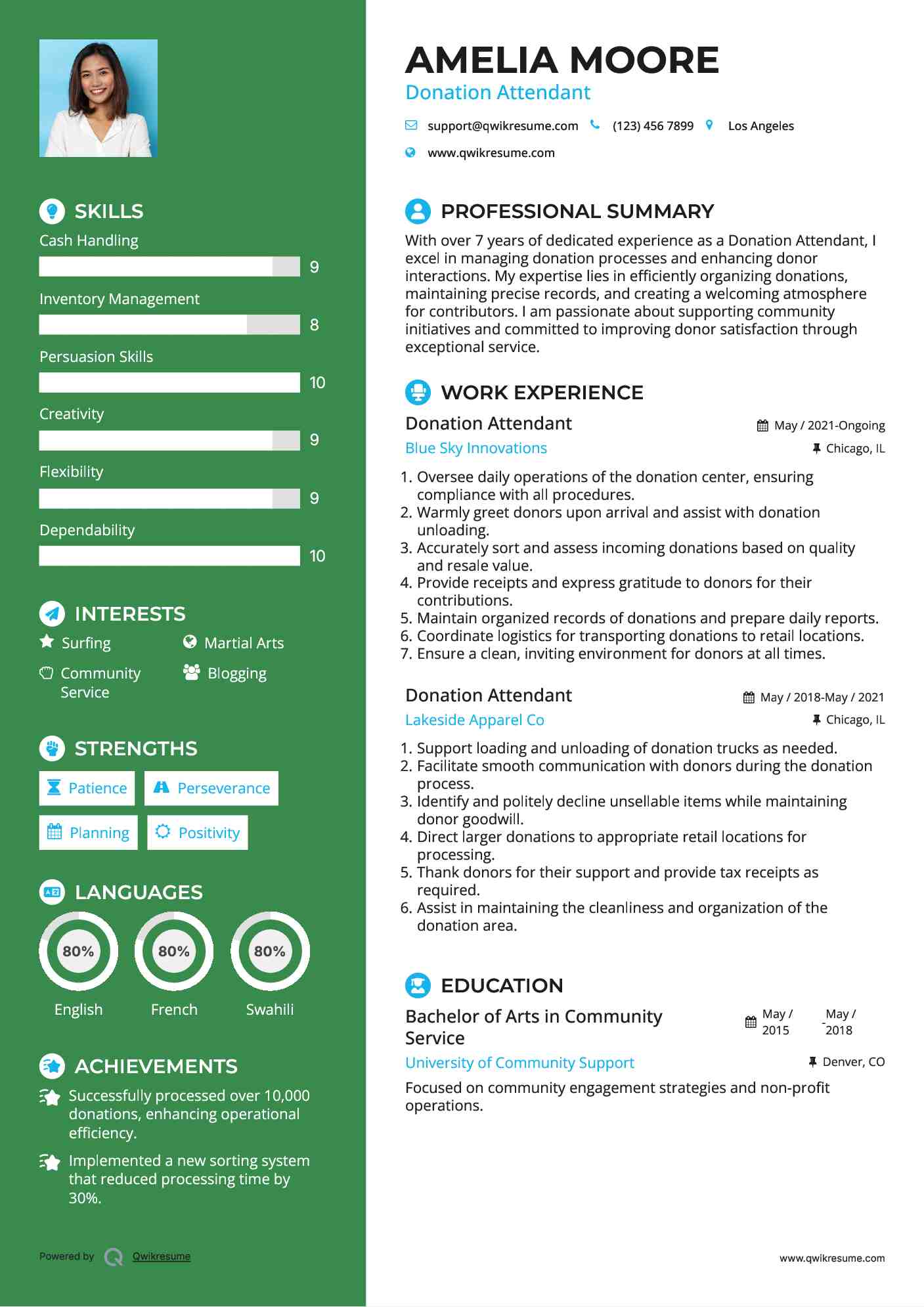 Donation Attendant Resume Model