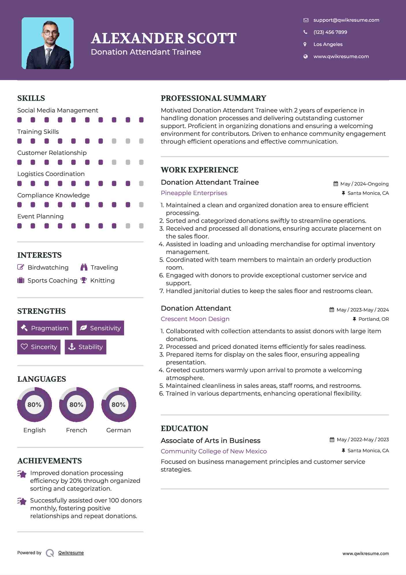 Donation Attendant Trainee Resume Format