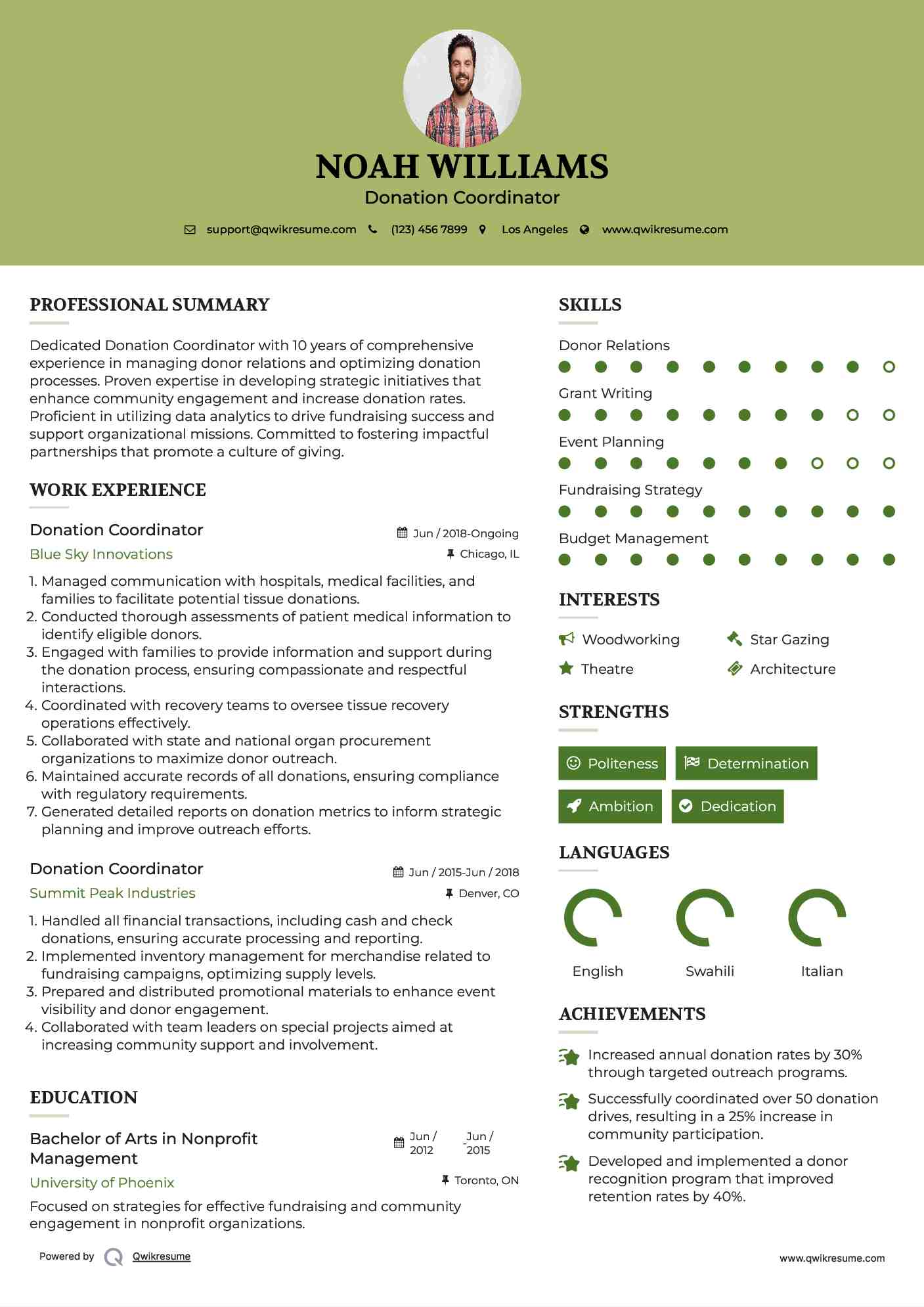 Donation Coordinator Resume Sample