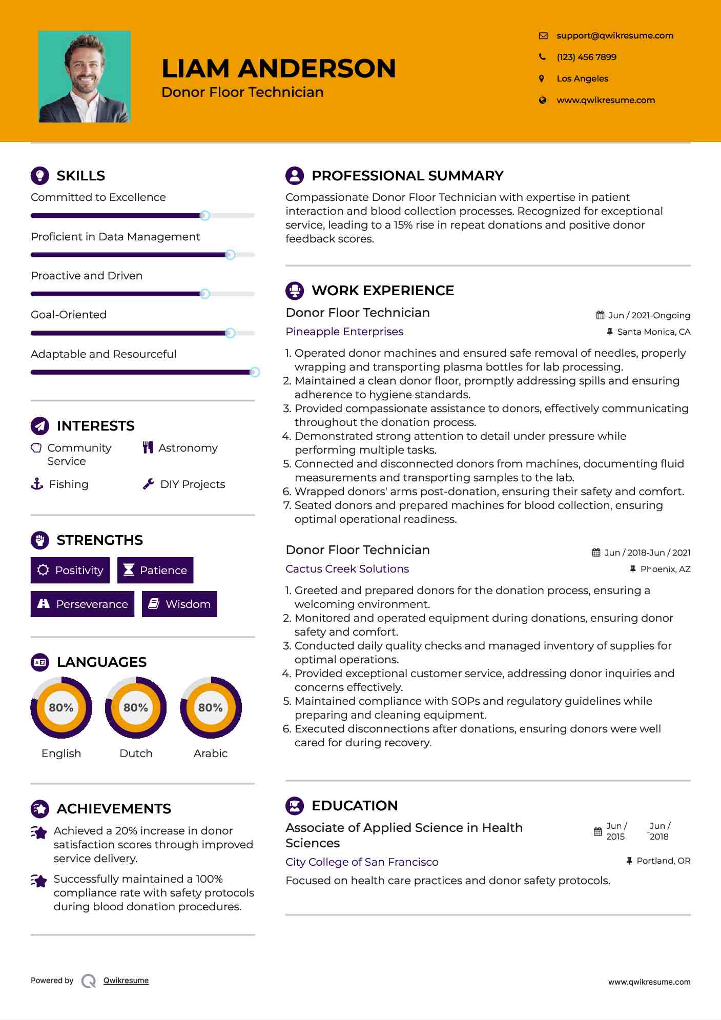 Donor Floor Technician Resume Example