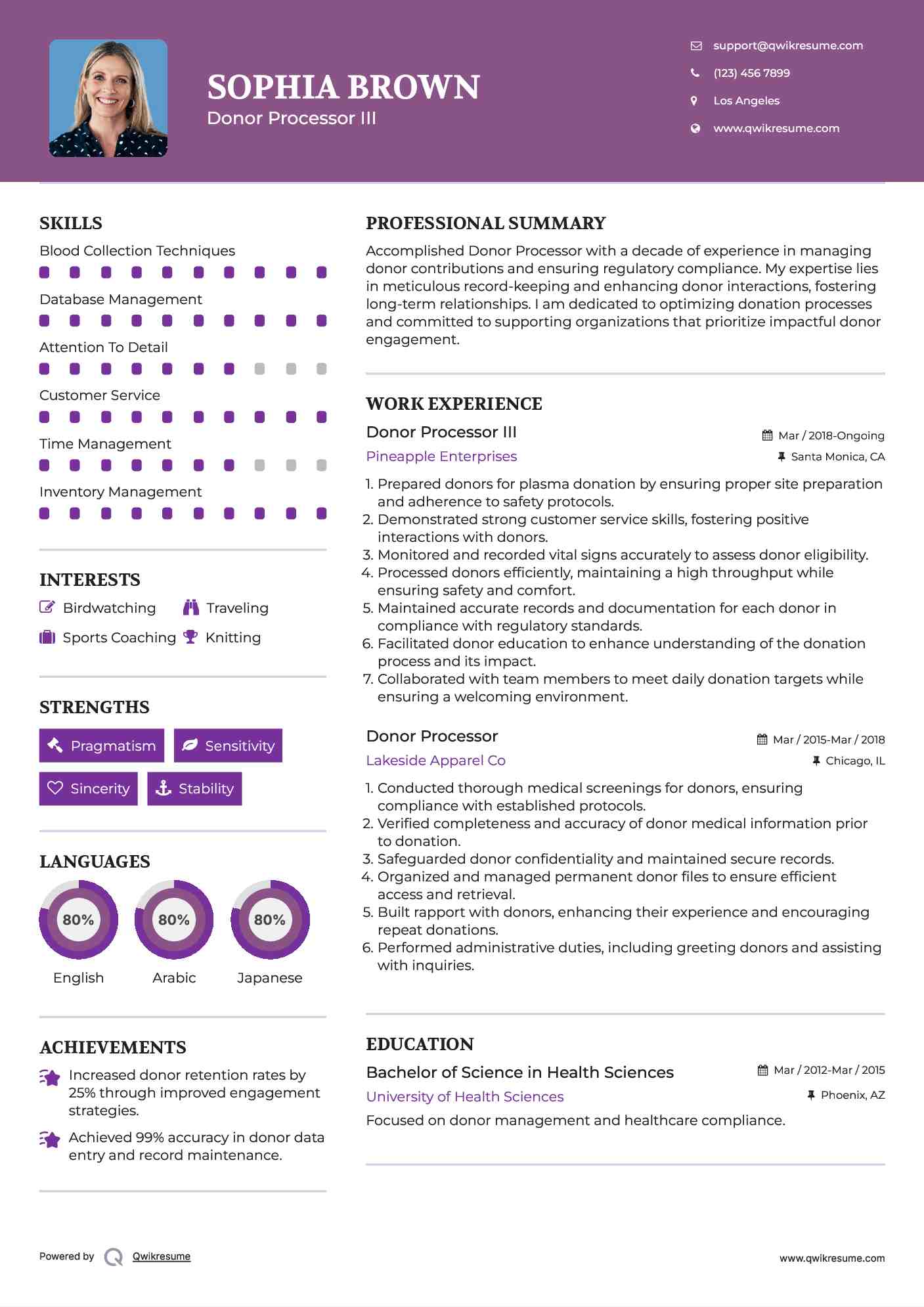 Donor Processor III Resume Model