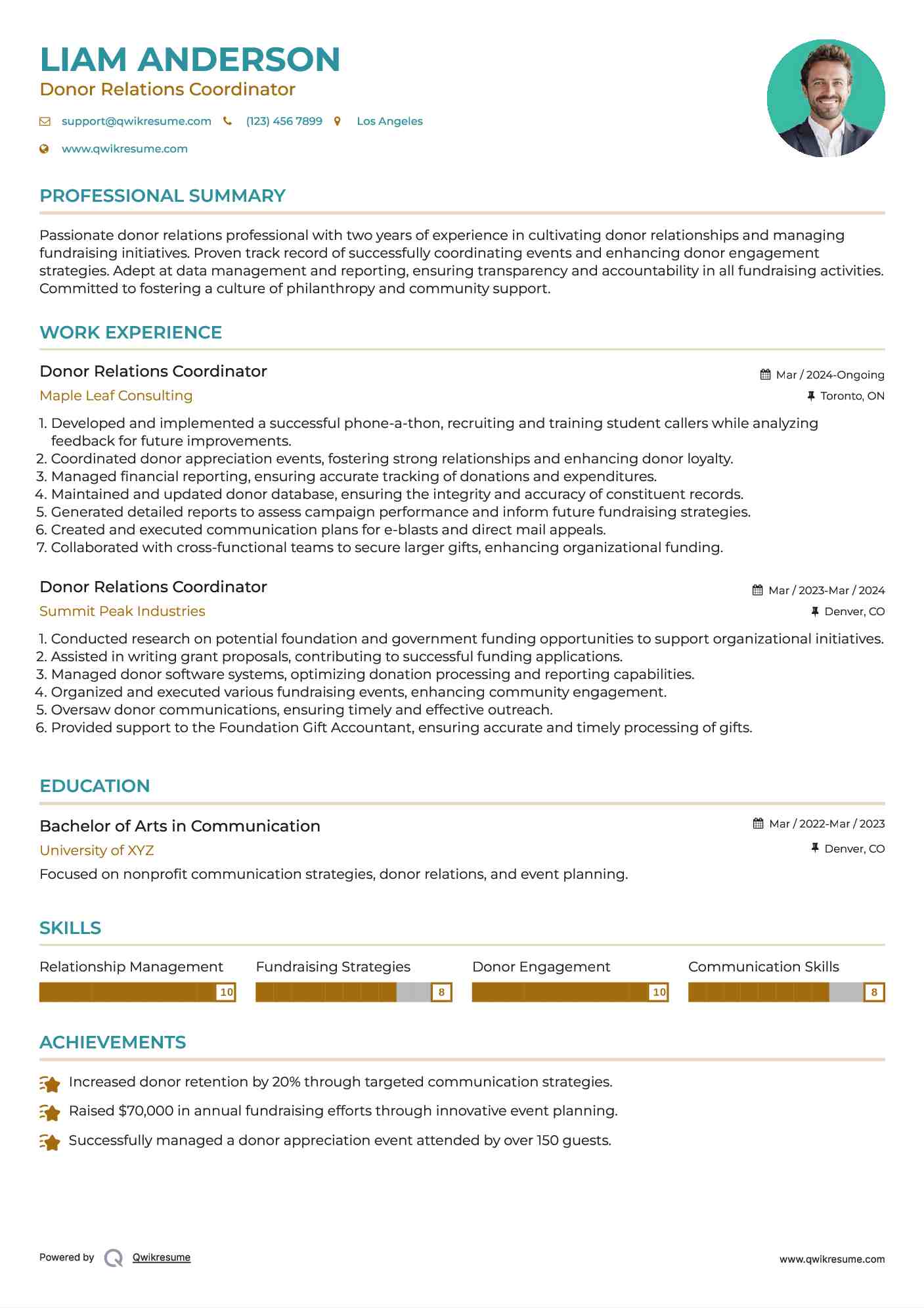 Donor Relations Coordinator Resume Model
