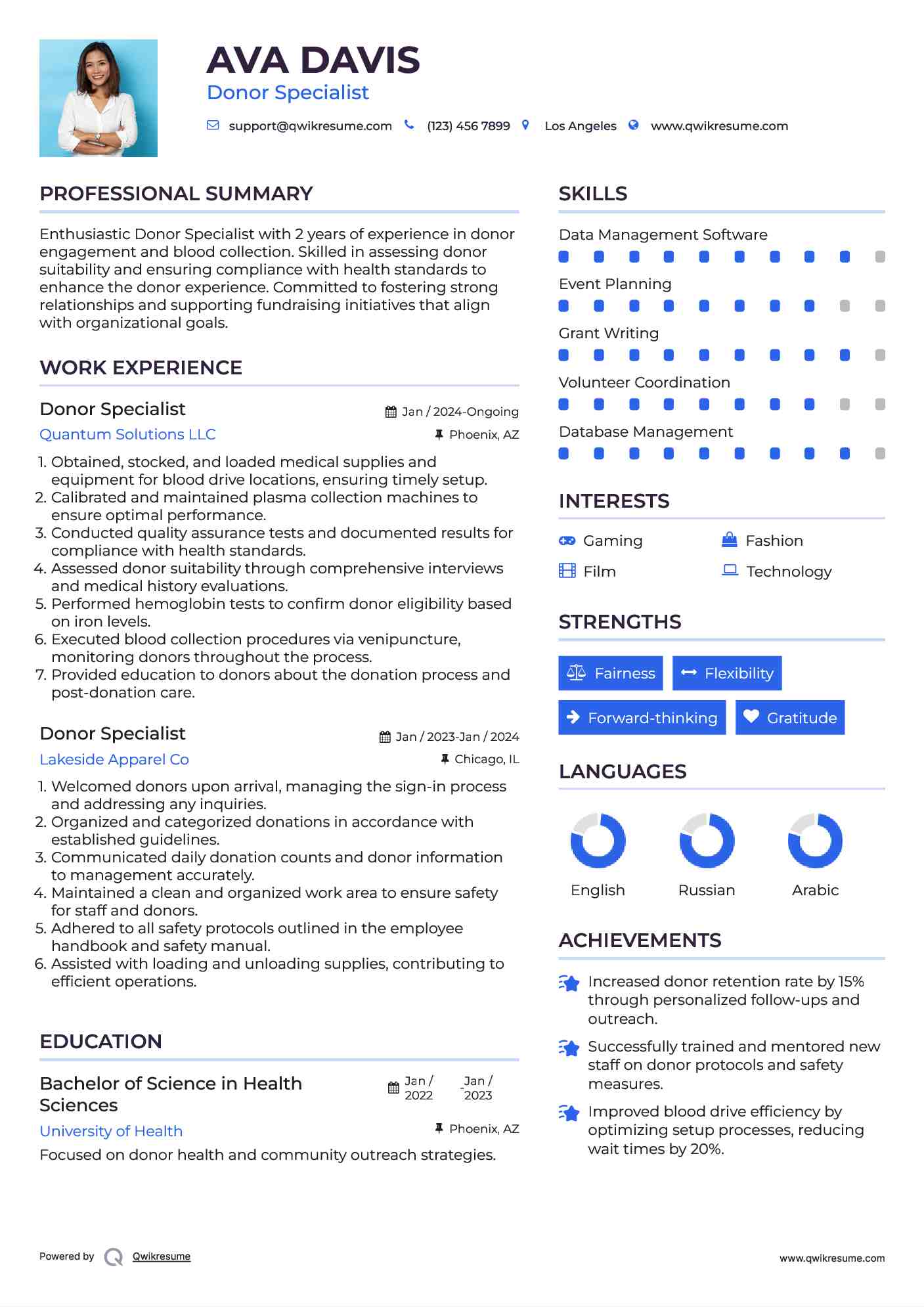 Donor Specialist Resume Sample