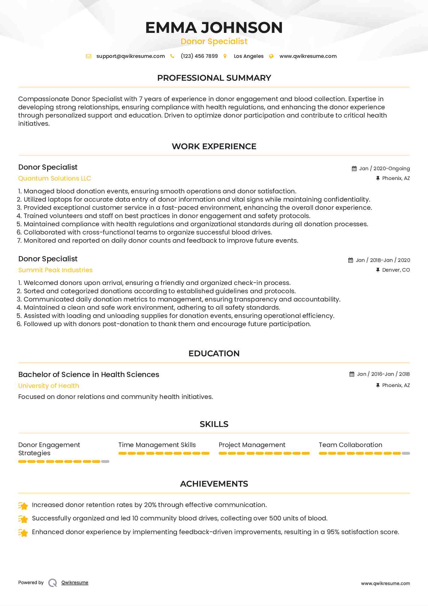 Donor Specialist Resume Format