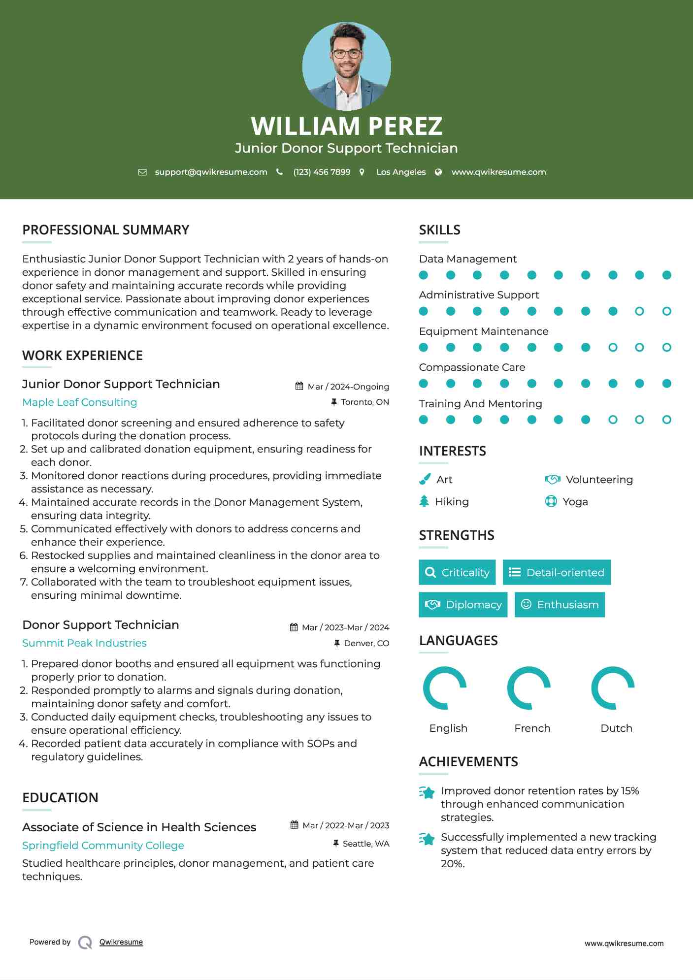 Junior Donor Support Technician Resume Sample