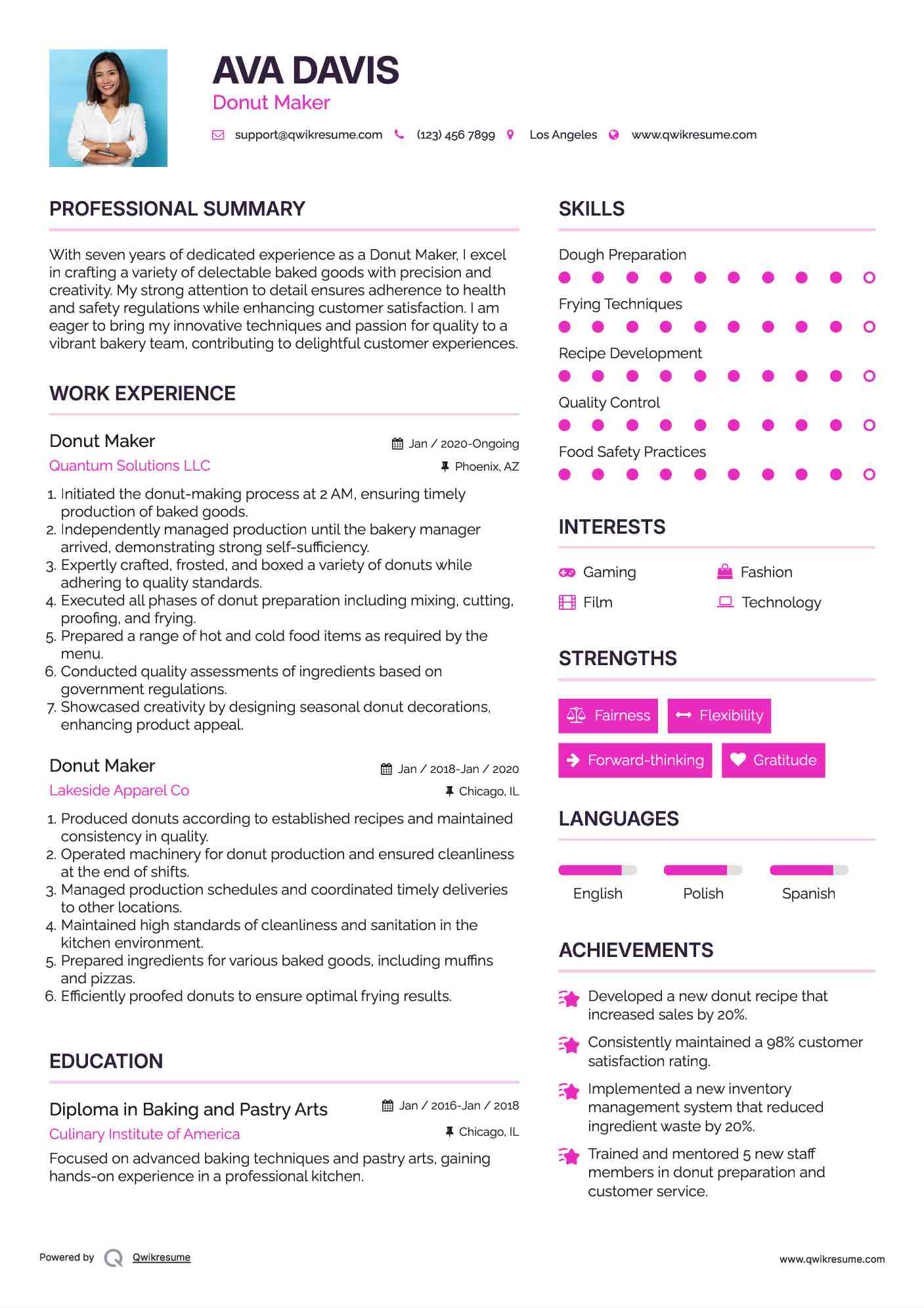 Donut Maker Resume Sample
