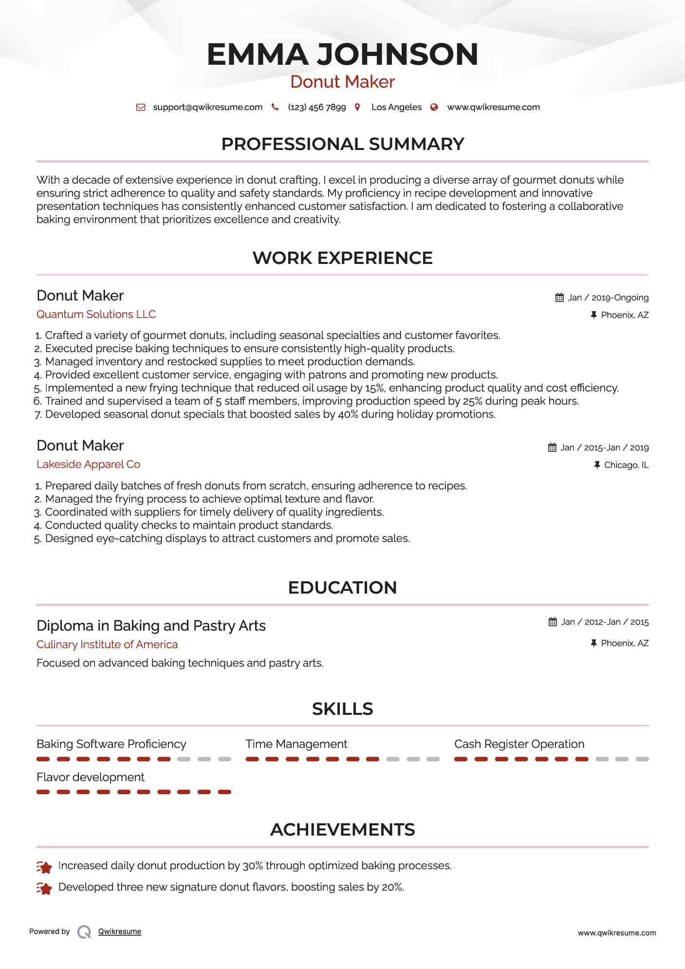 Donut Maker Resume Example