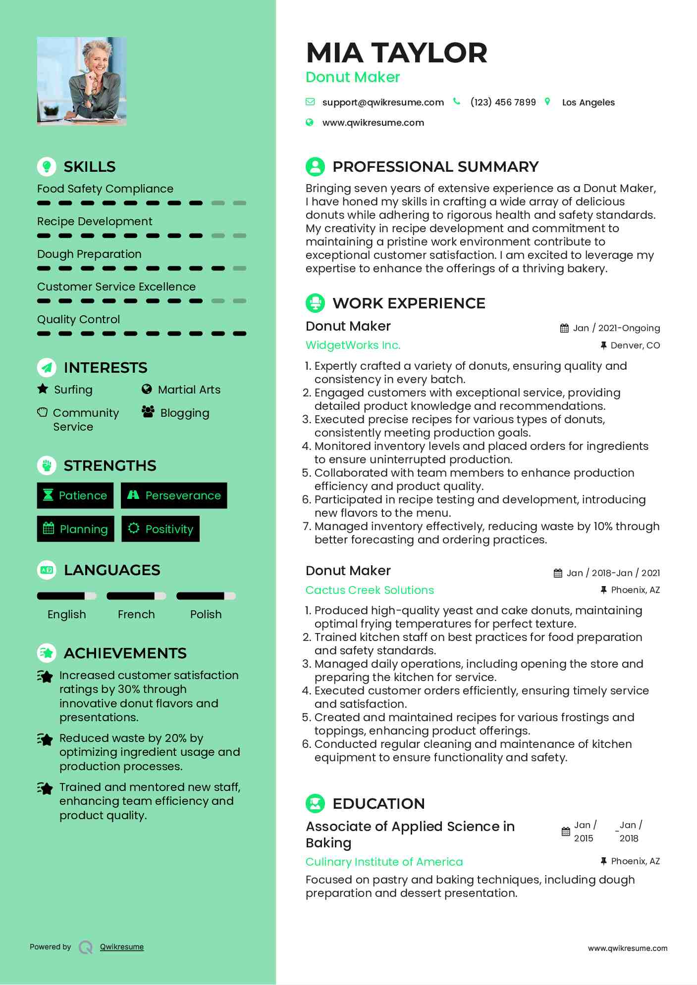 Donut Maker Resume Model