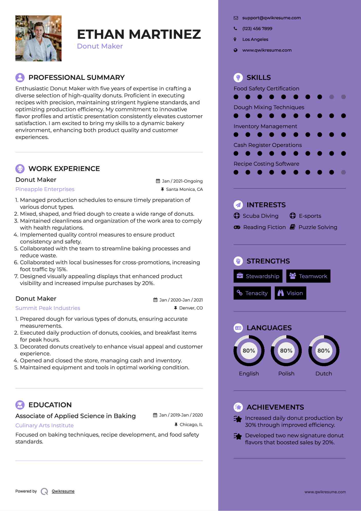 Donut Maker Resume Sample