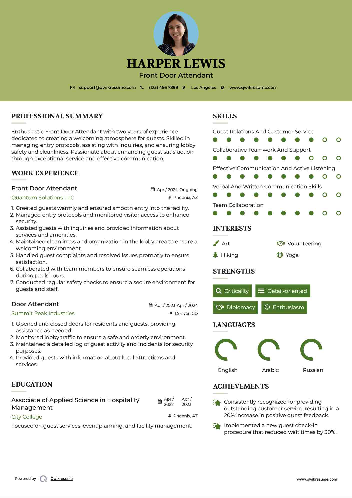 Front Door Attendant

 Resume Sample