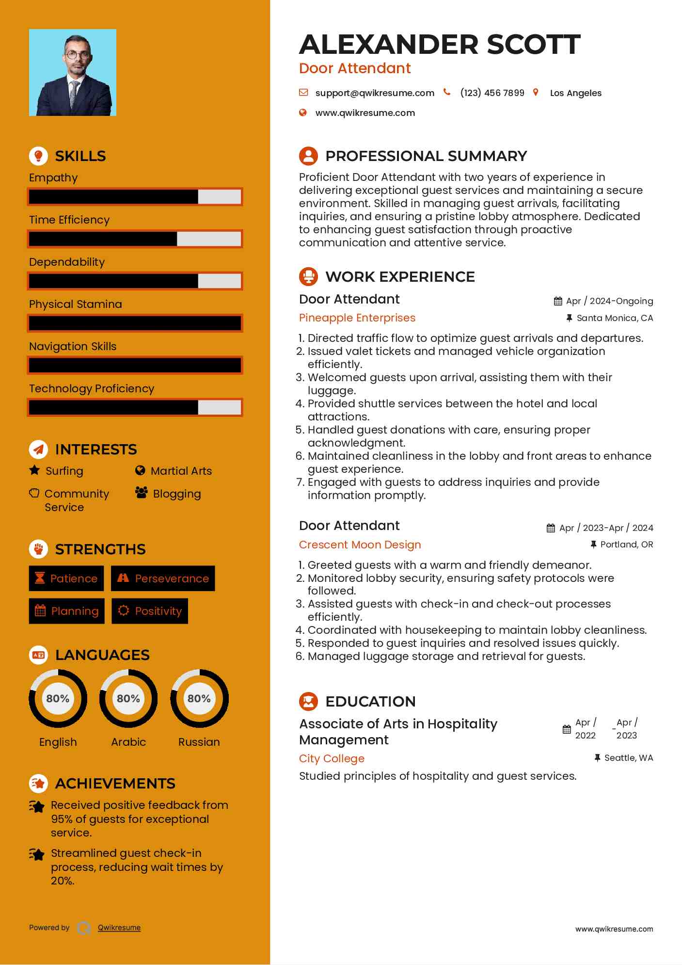 Door Attendant Resume Model