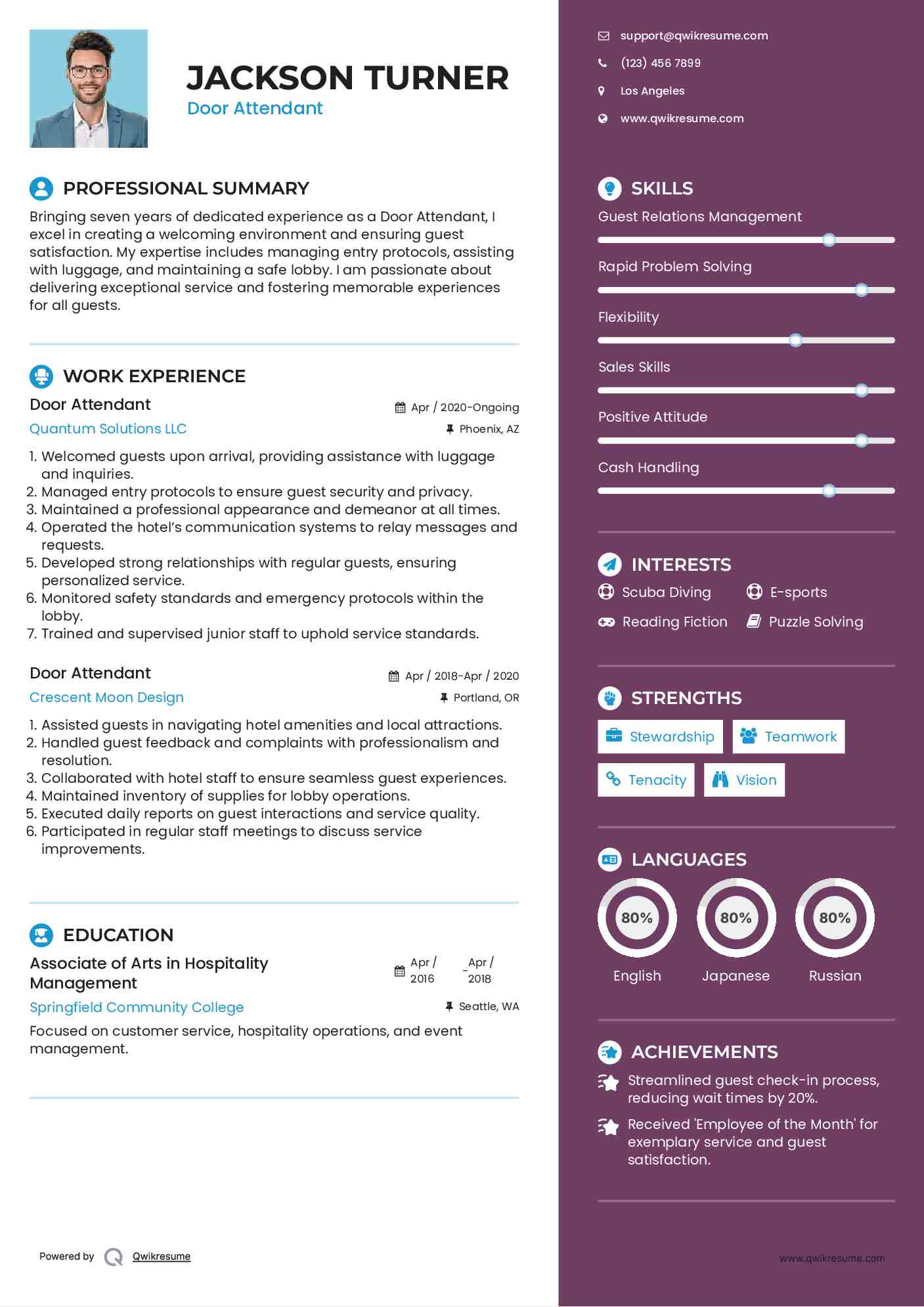 Door Attendant Resume Template