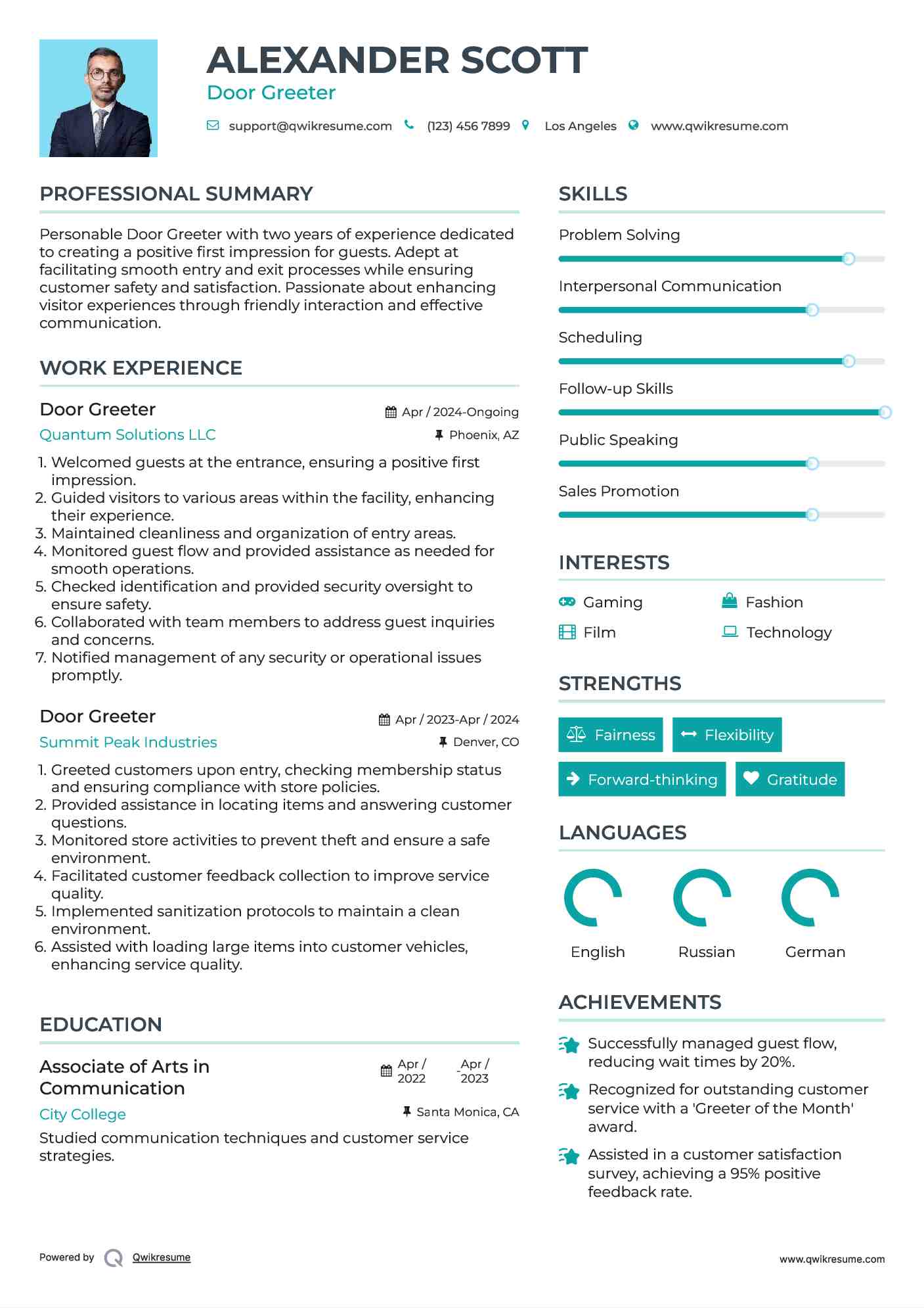 Door Greeter Resume Model