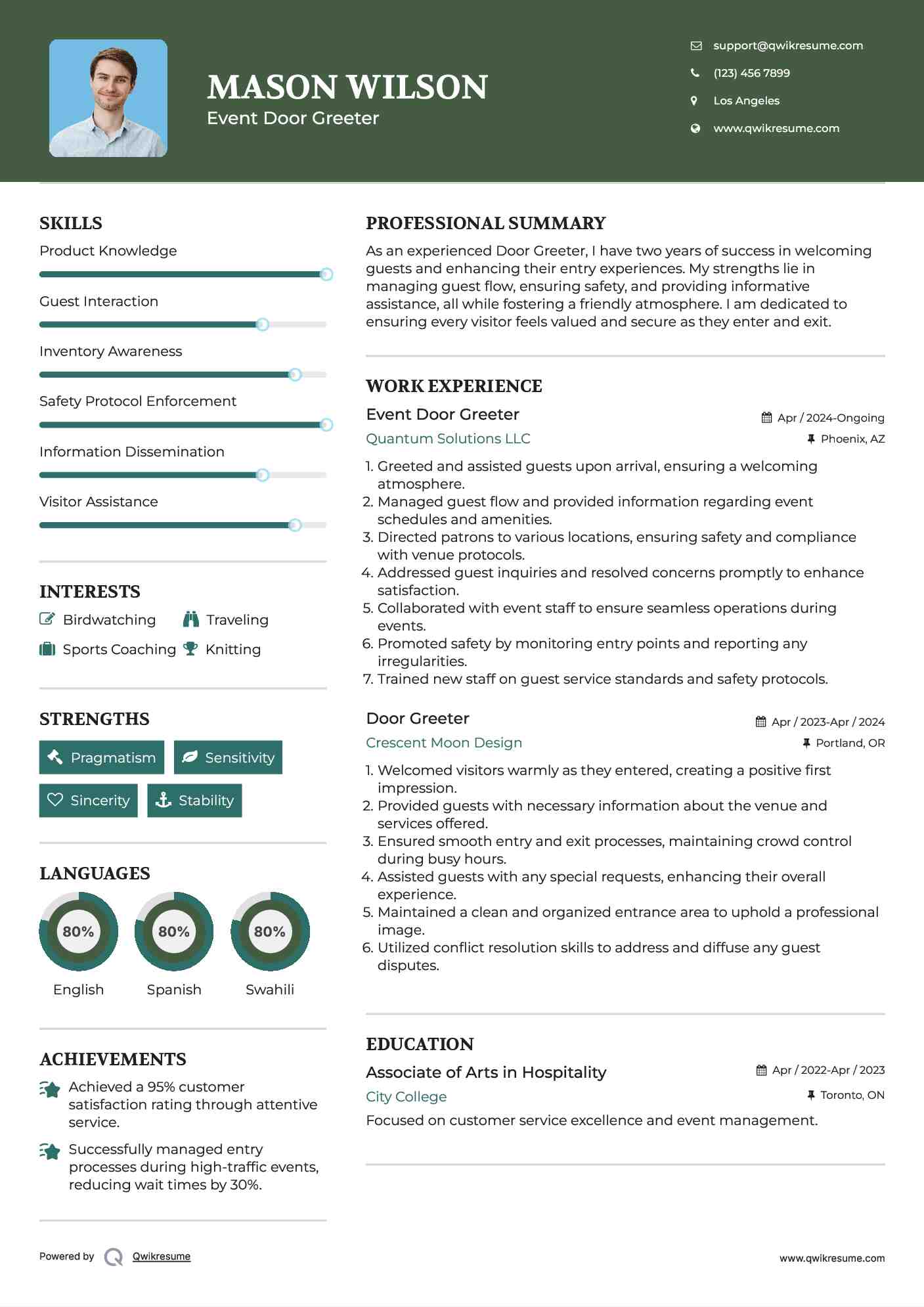Event Door Greeter Resume Example