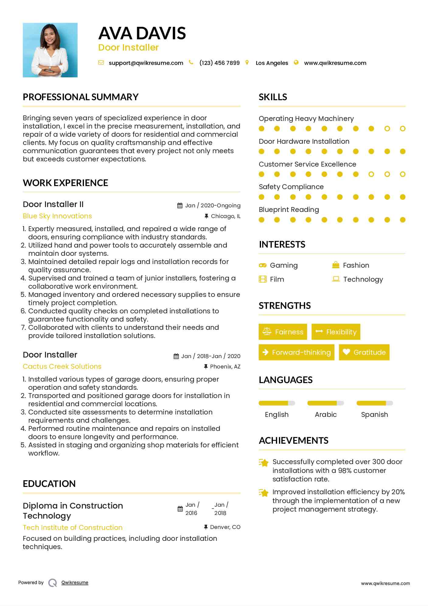 Door Installer II Resume Model