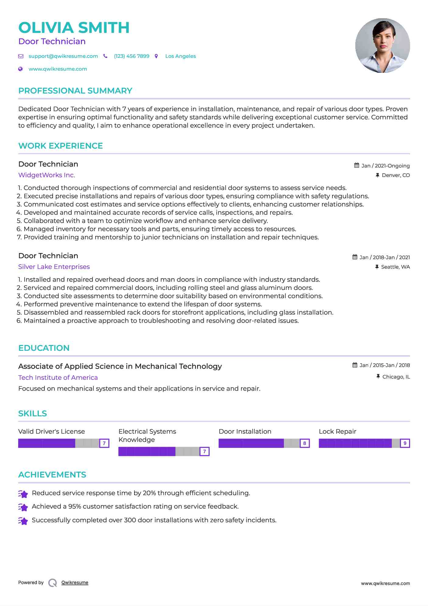 Door Technician Resume Example