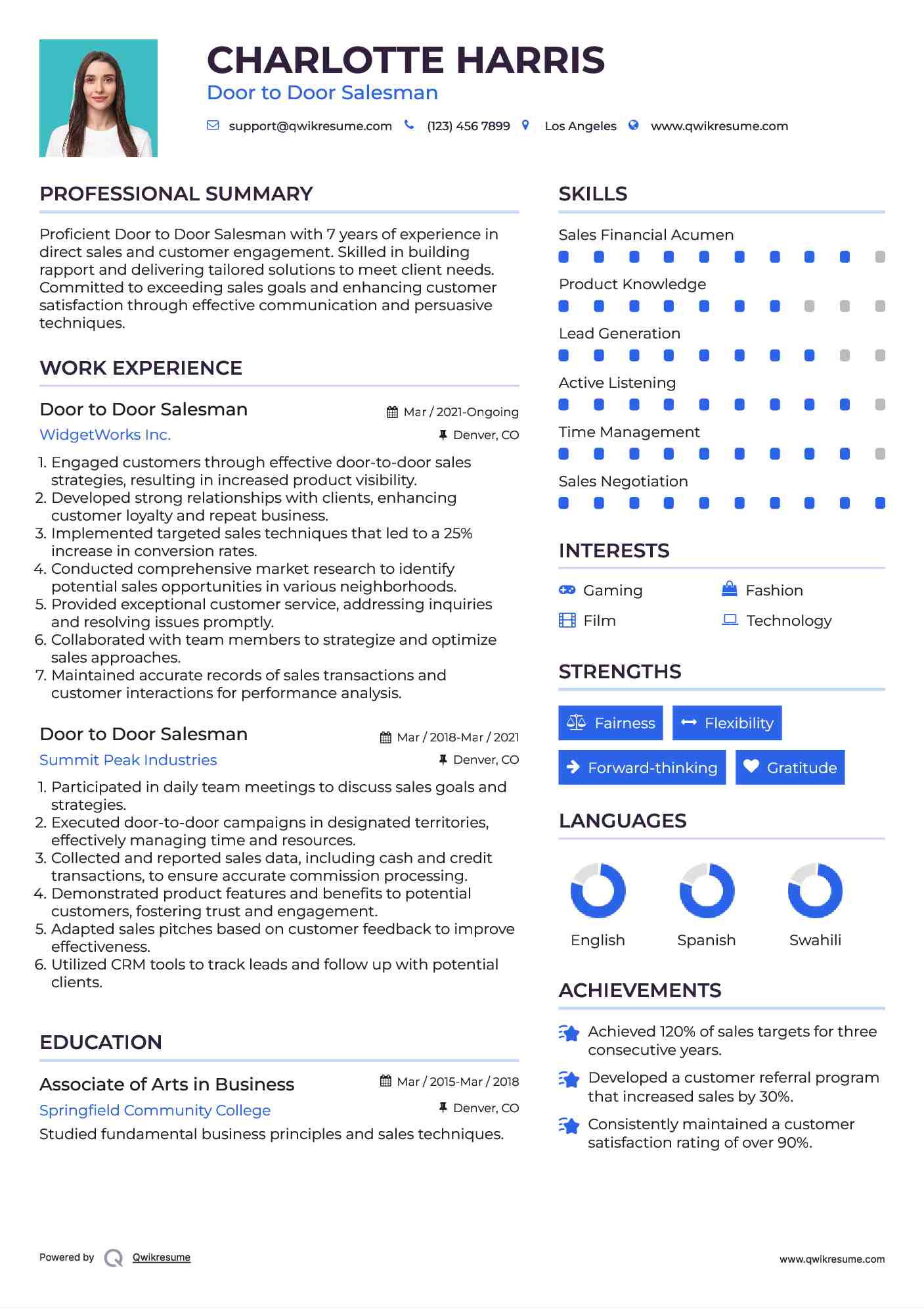 Door to Door Salesman Resume Model