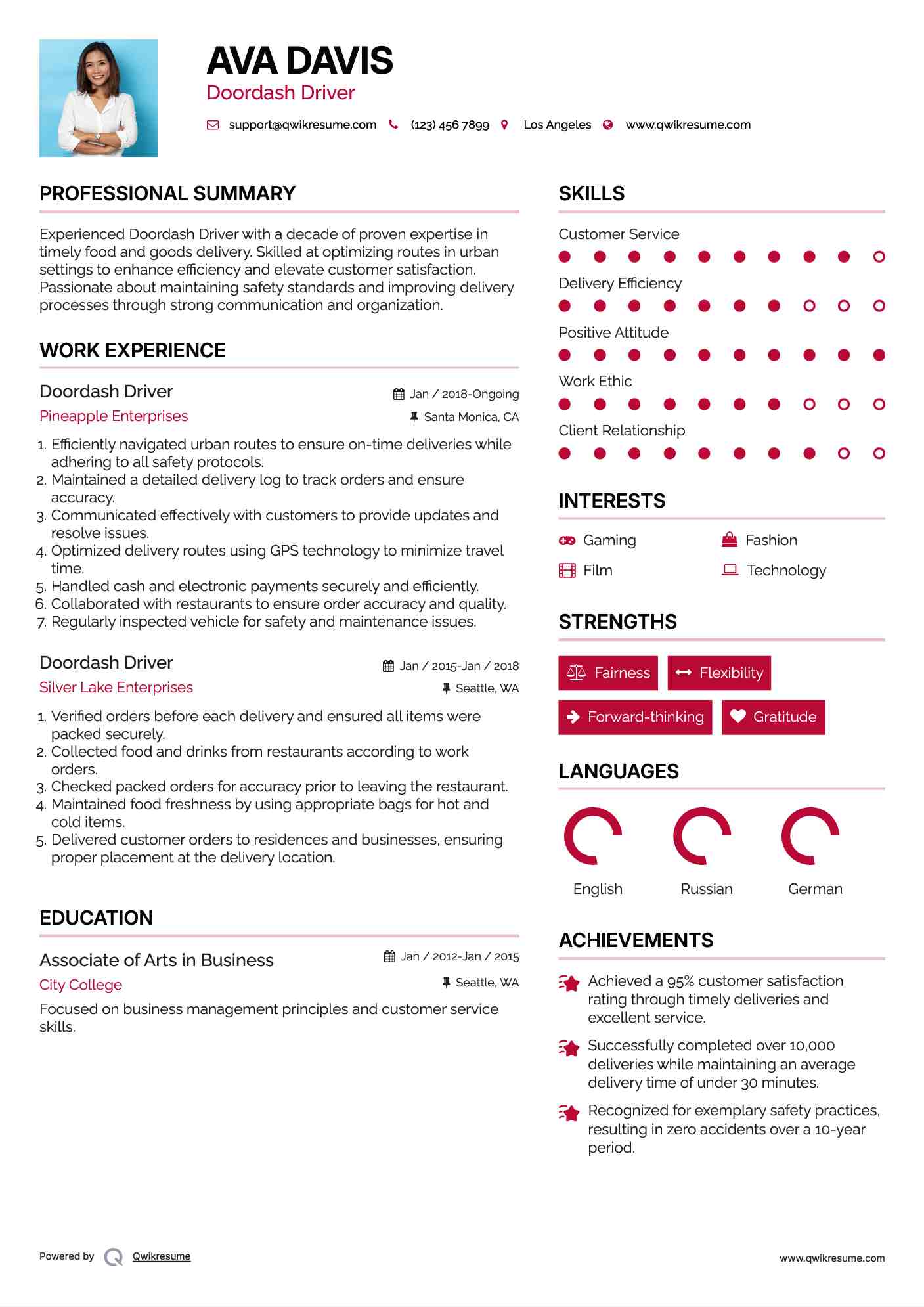 Doordash Driver Resume Template