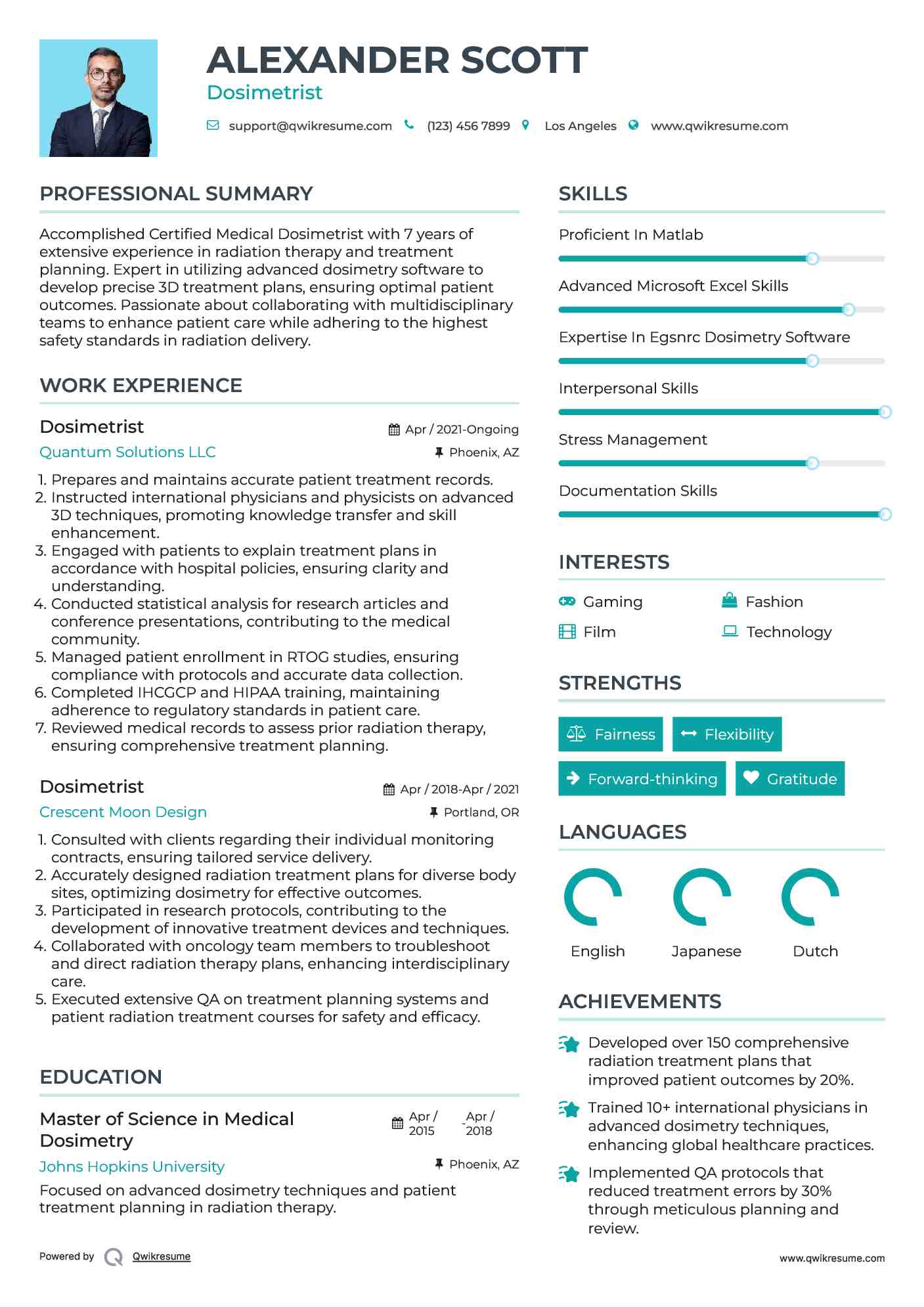 Dosimetrist Resume Format