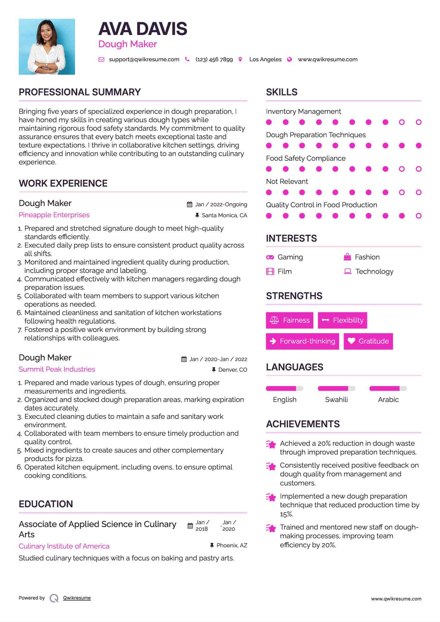 Dough Maker Resume Example