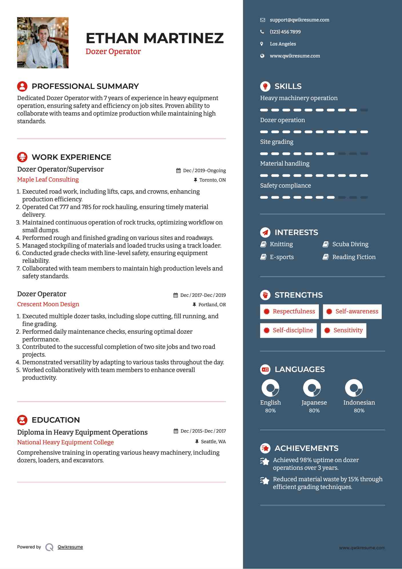 Dozer Operator/Supervisor Resume Template