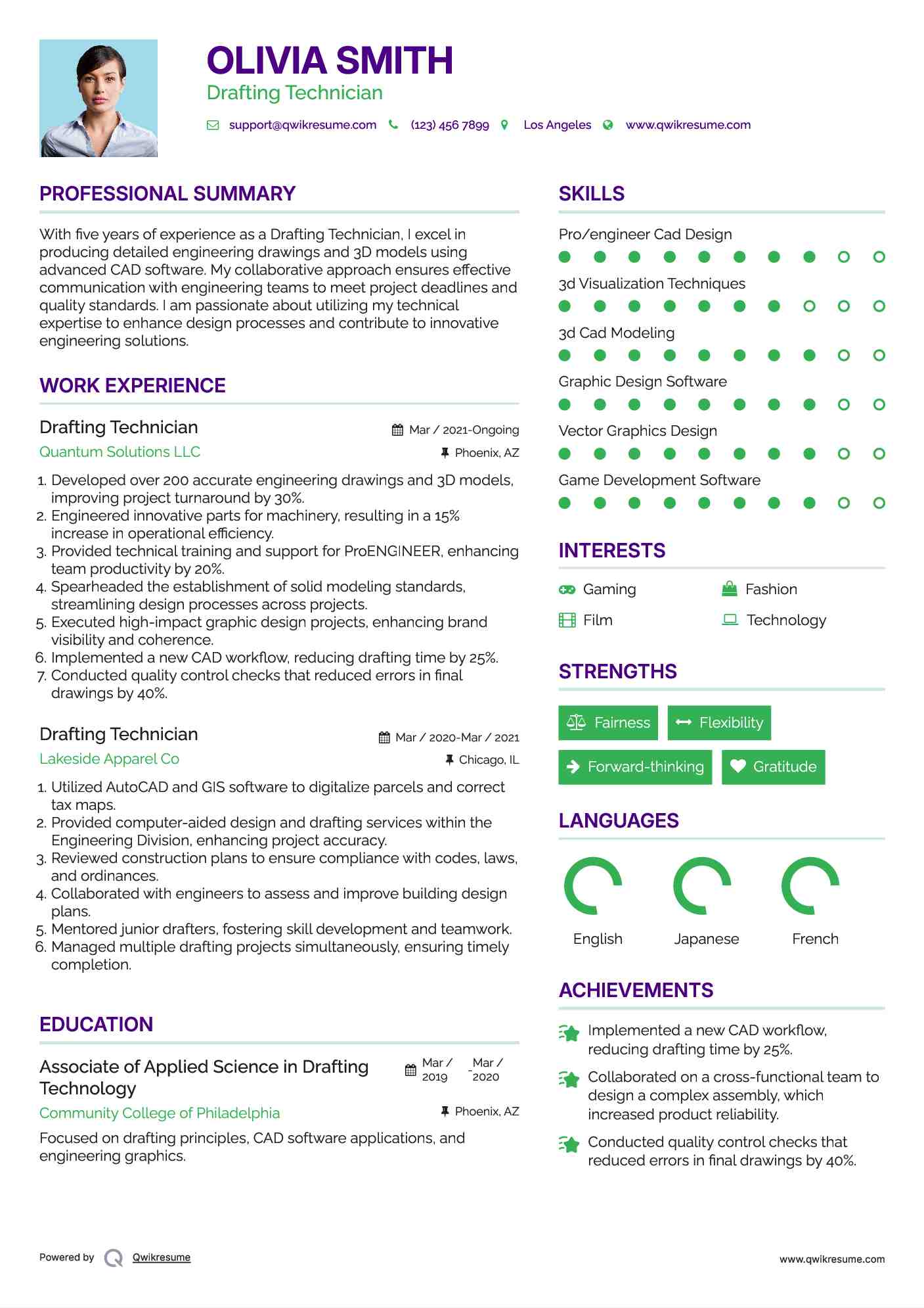 Drafting Technician Resume Sample