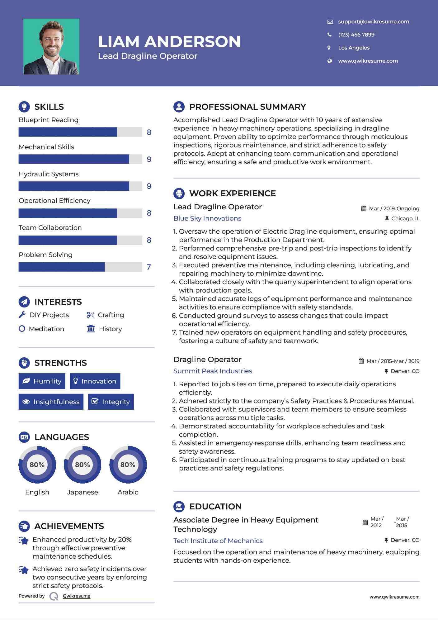 Lead Dragline Operator Resume Format