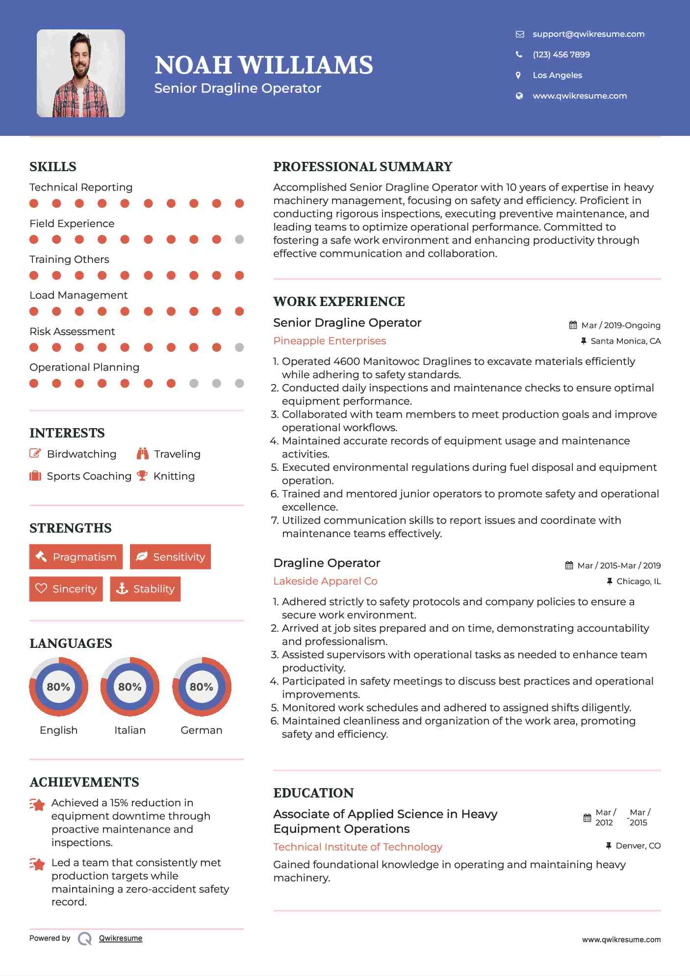 Senior Dragline Operator Resume Format