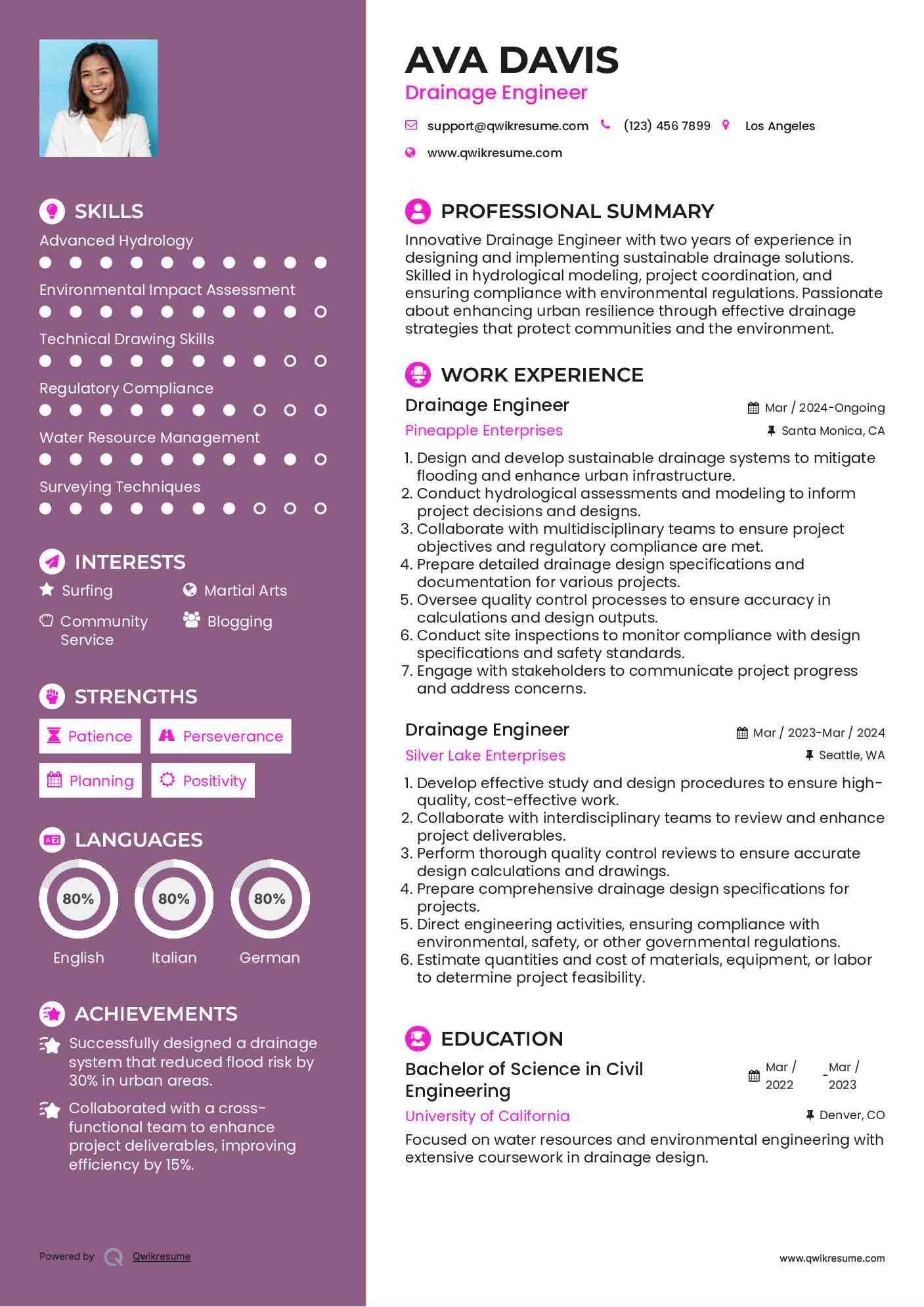Drainage Engineer Resume Model