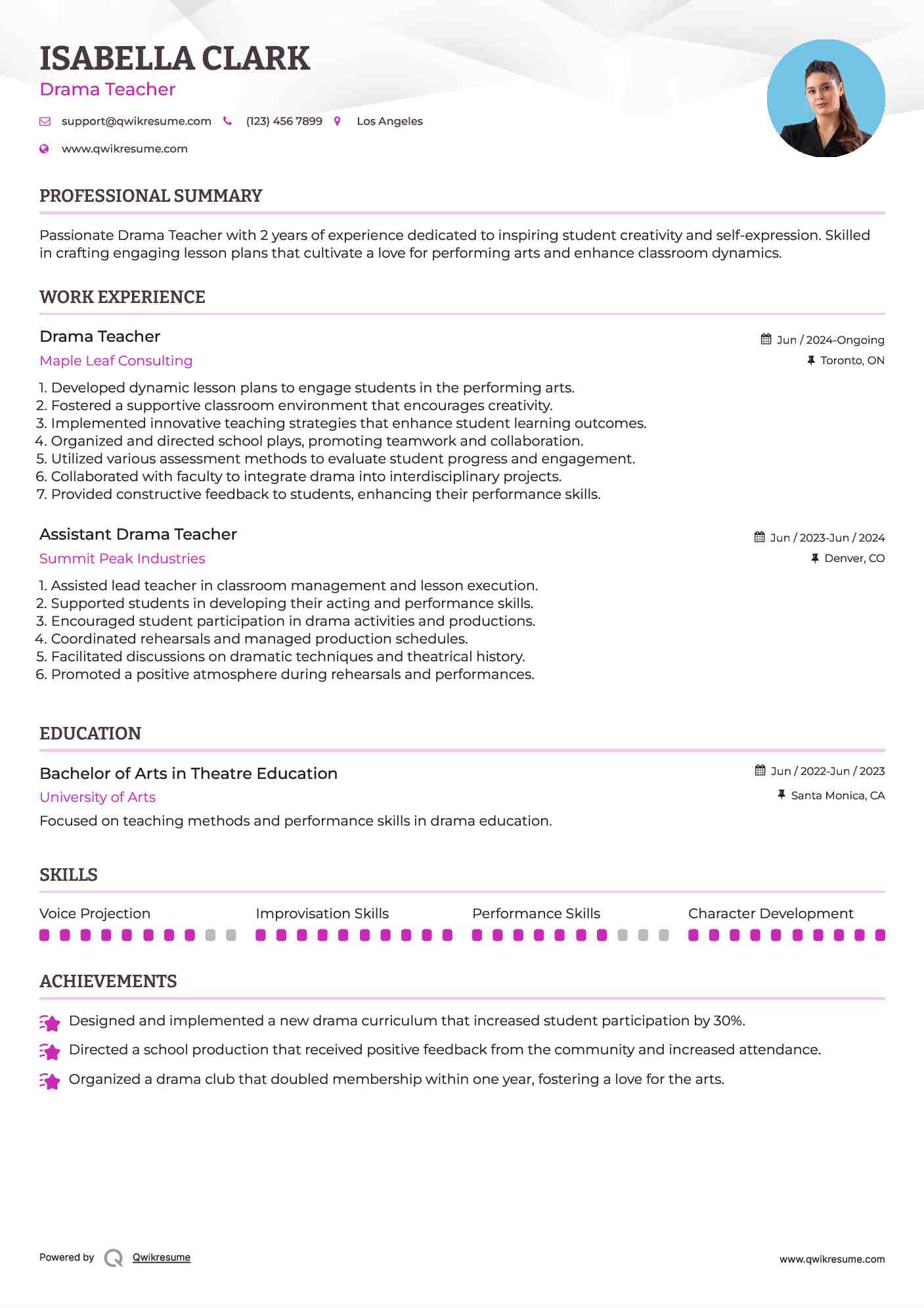 Drama Teacher Resume Format