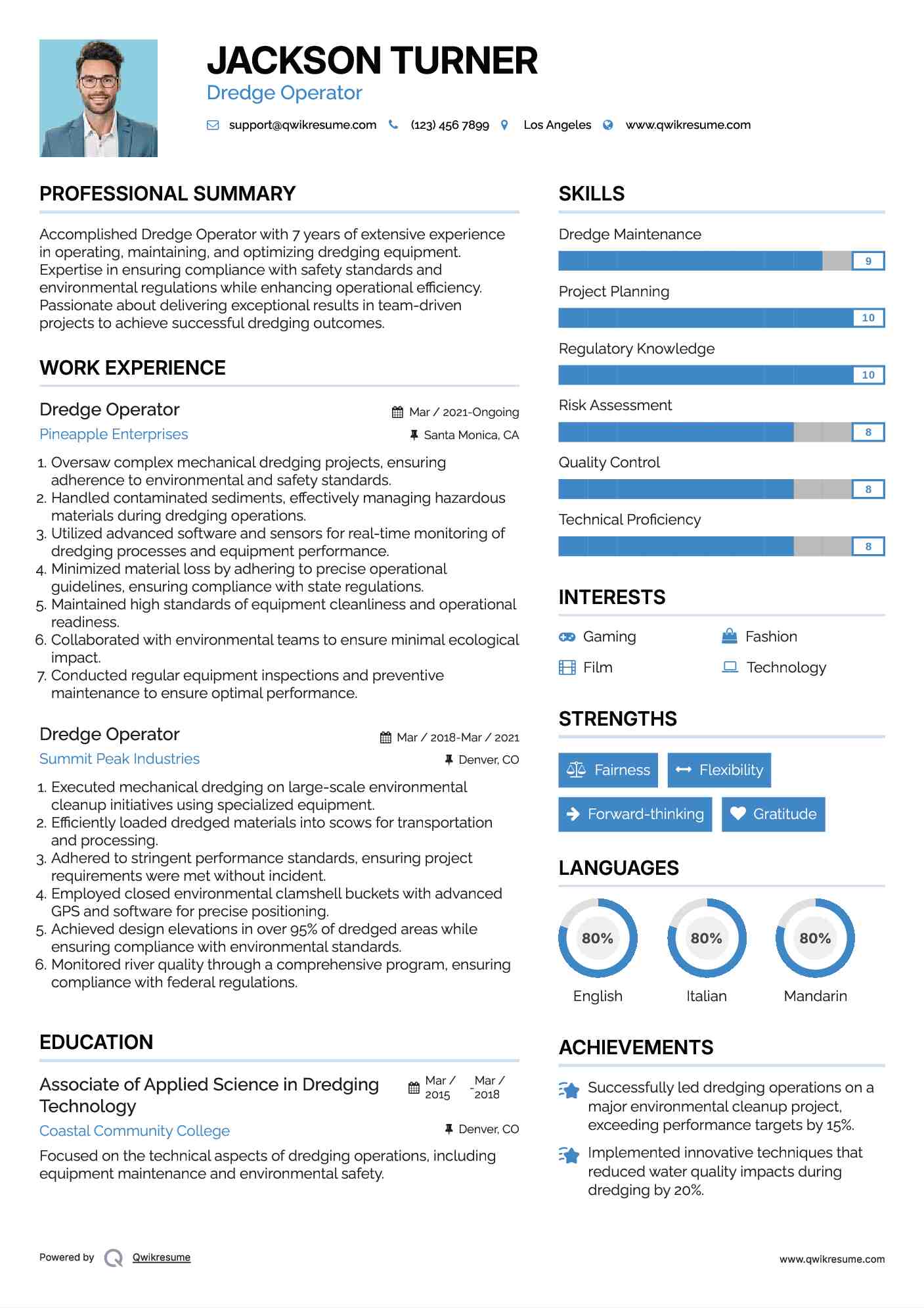 Dredge Operator Resume Model