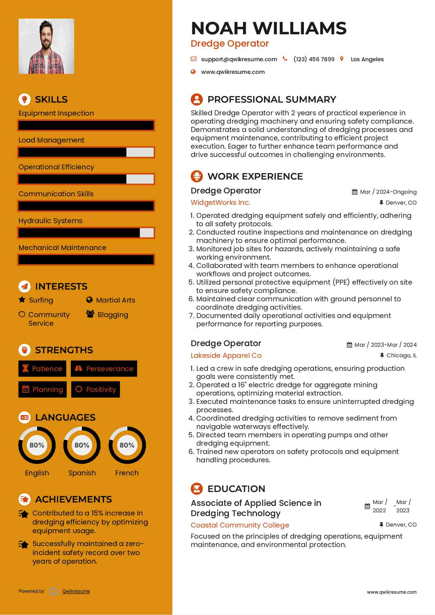 Dredge Operator Resume Example