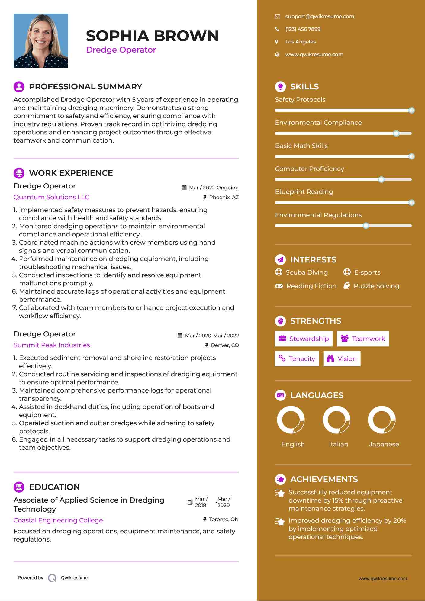 Dredge Operator Resume Template