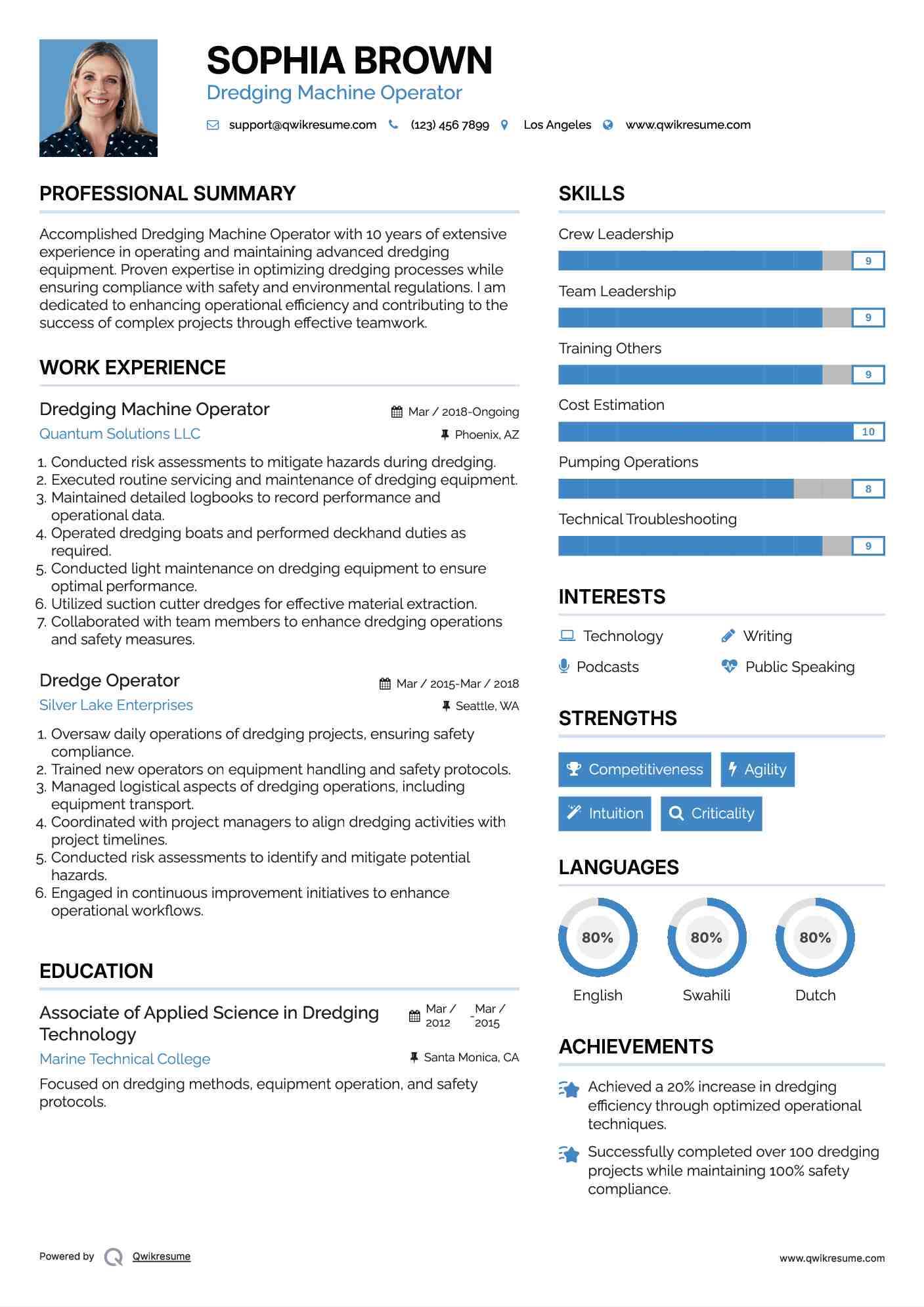 Dredging Machine Operator Resume Example