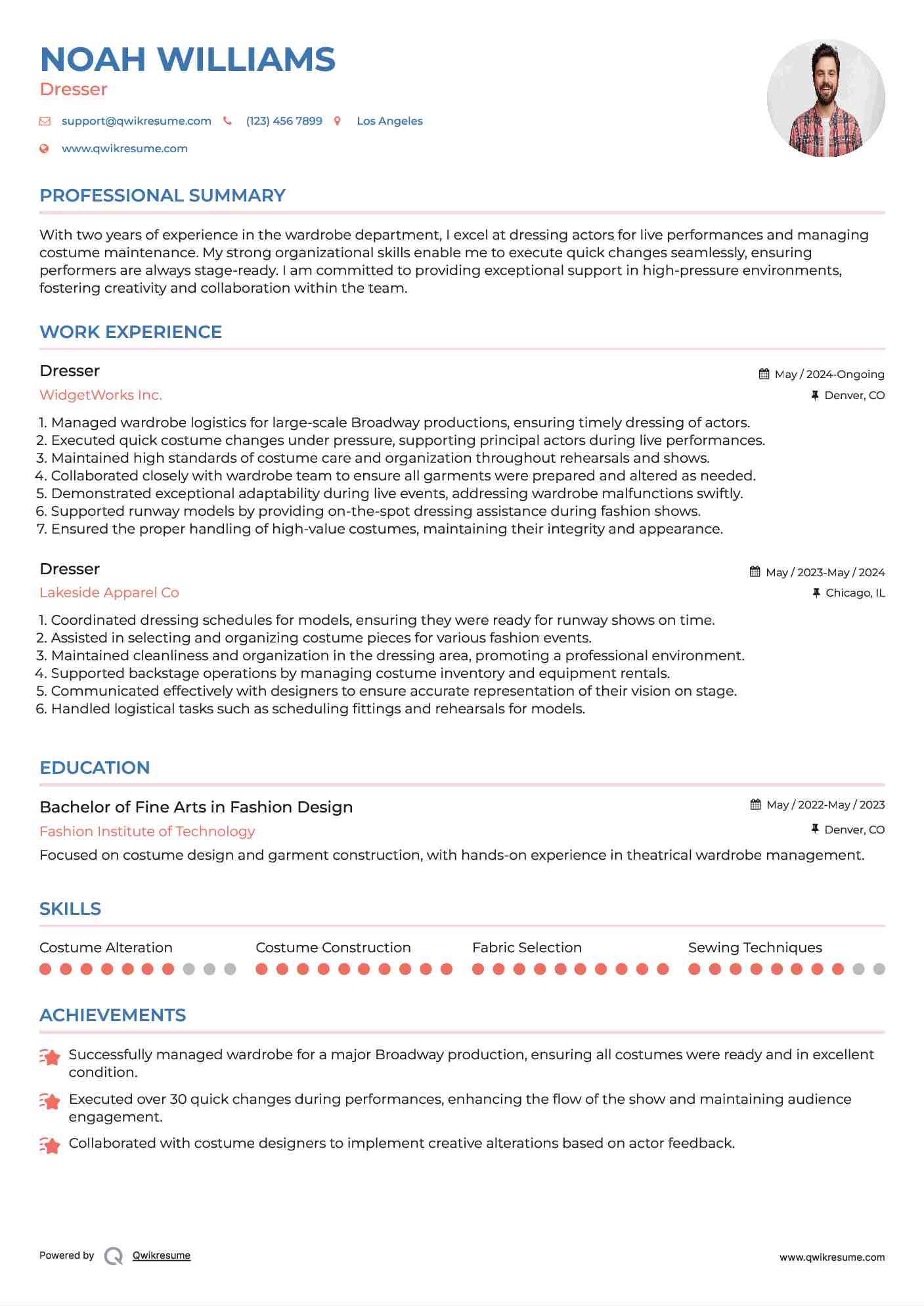Dresser Resume Sample
