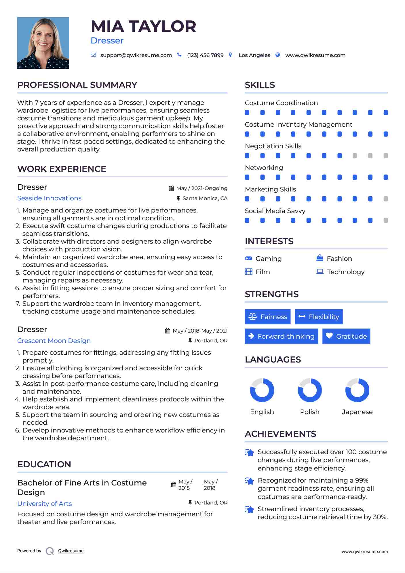 Dresser Resume Example