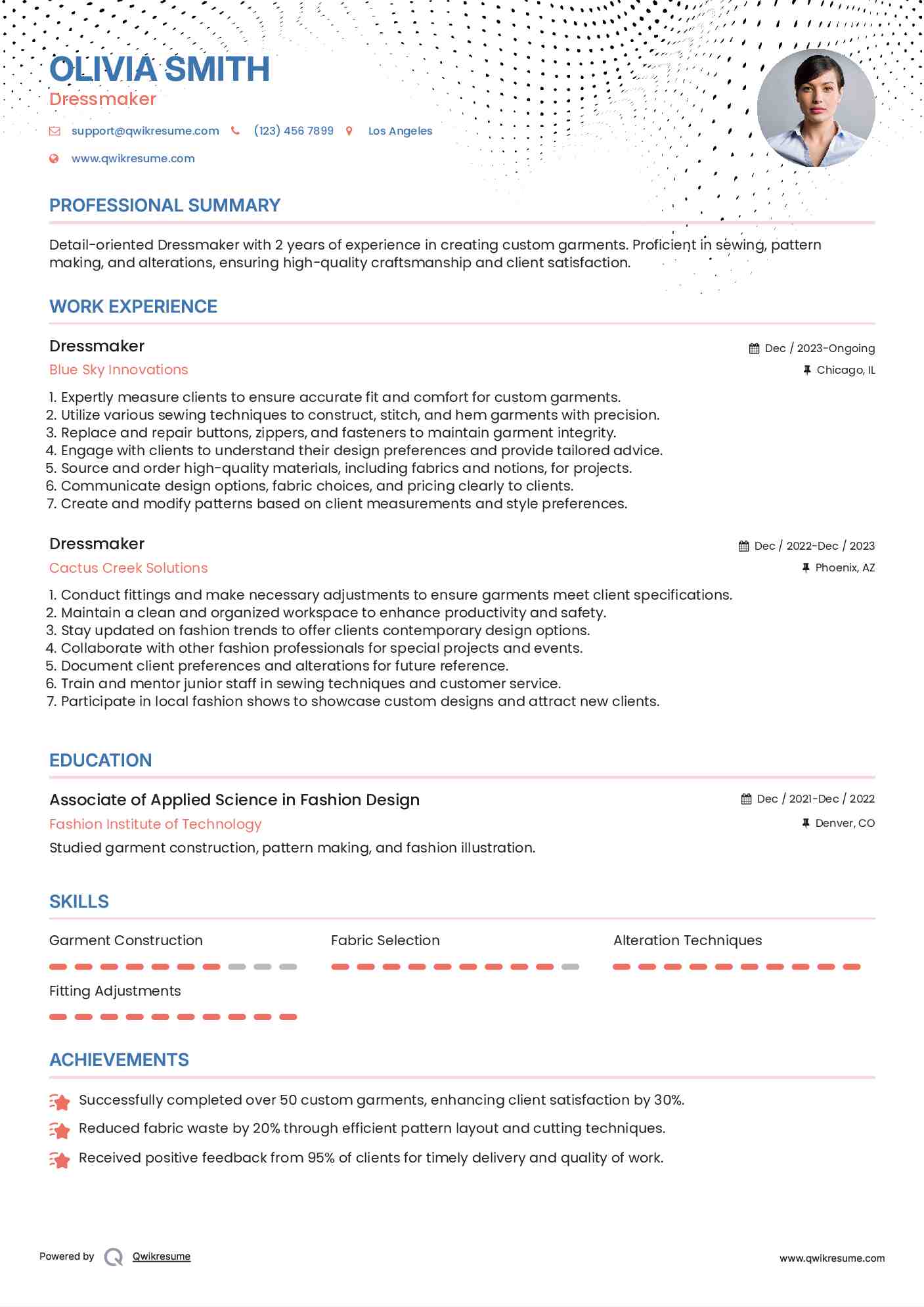 Dressmaker Resume Template