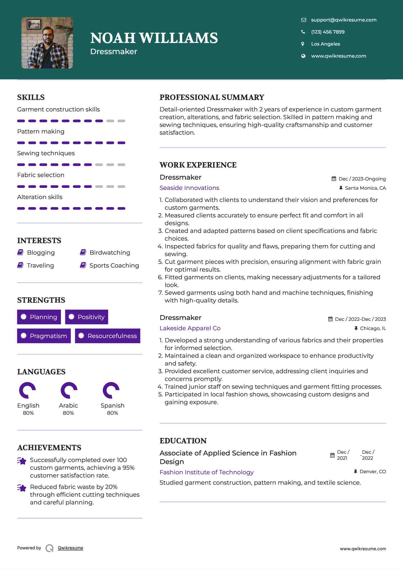 Dressmaker Resume Sample