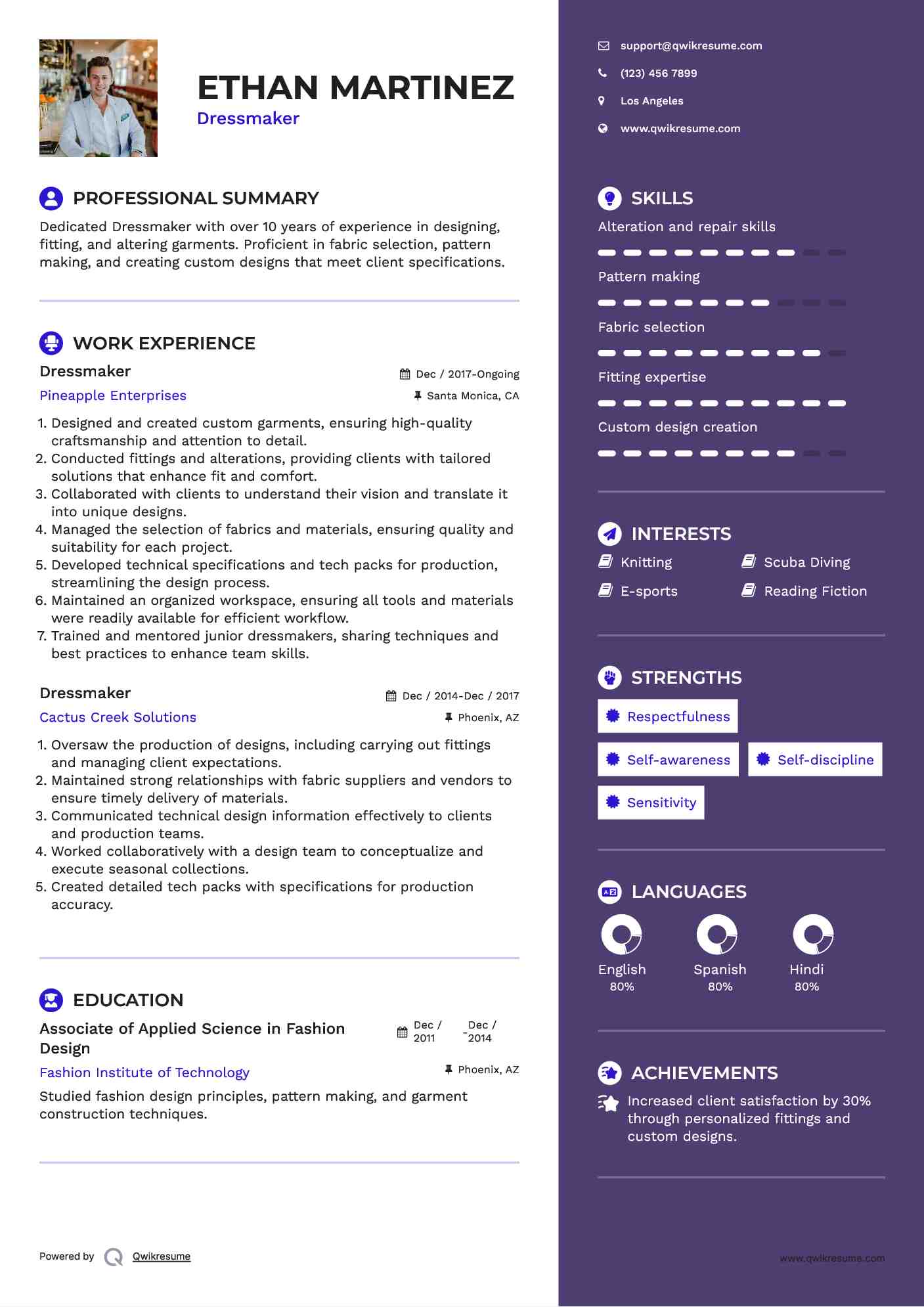 Dressmaker Resume Format