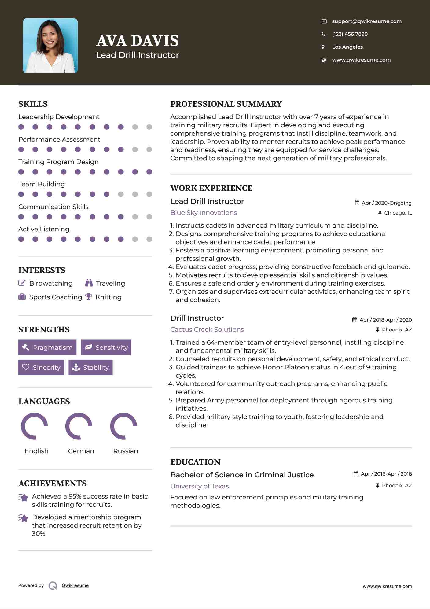 Lead Drill Instructor Resume Sample