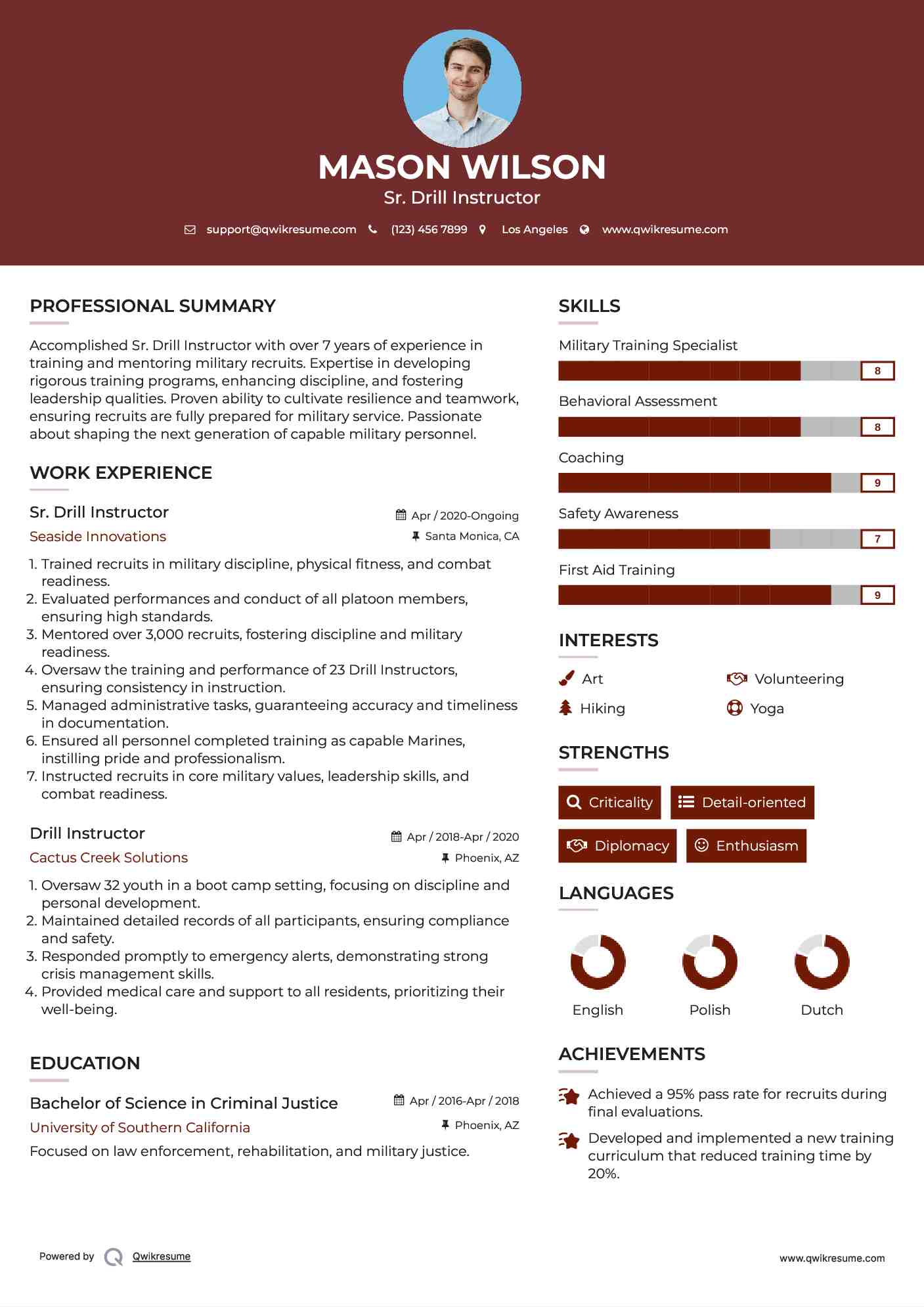 Sr. Drill Instructor Resume Sample