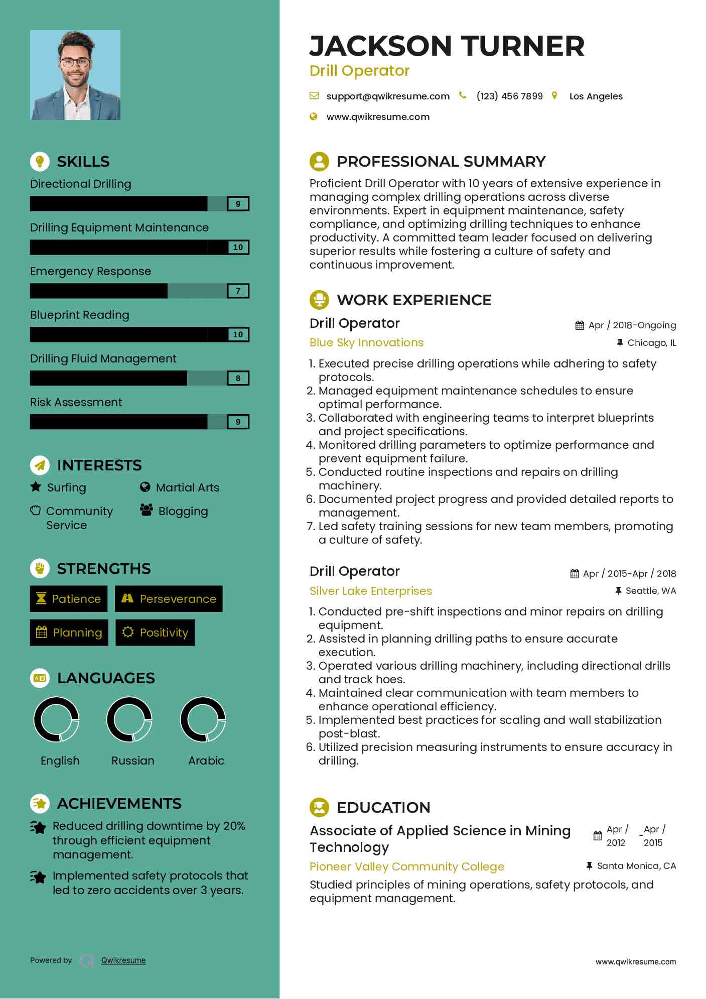 Drill Operator Resume Example