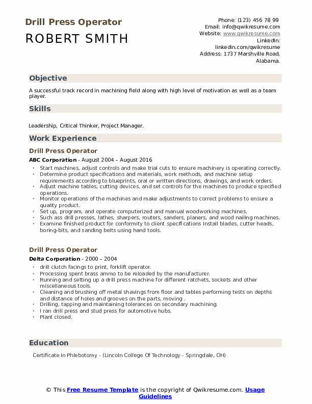 Drill Press Operator Resume Samples QwikResume