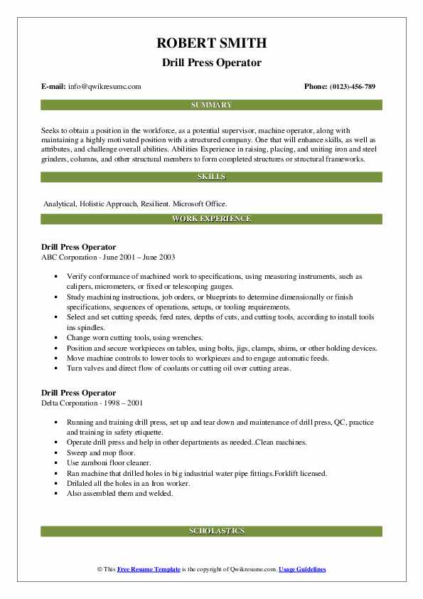 Drill Press Operator Resume Samples QwikResume