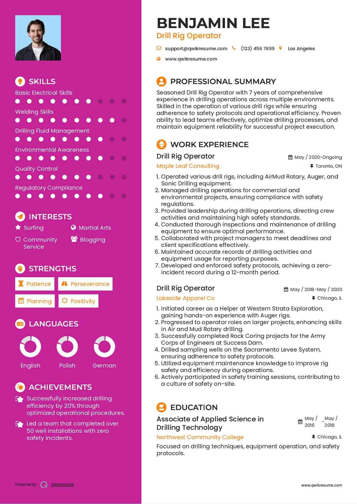 Drill Rig Operator Resume Example