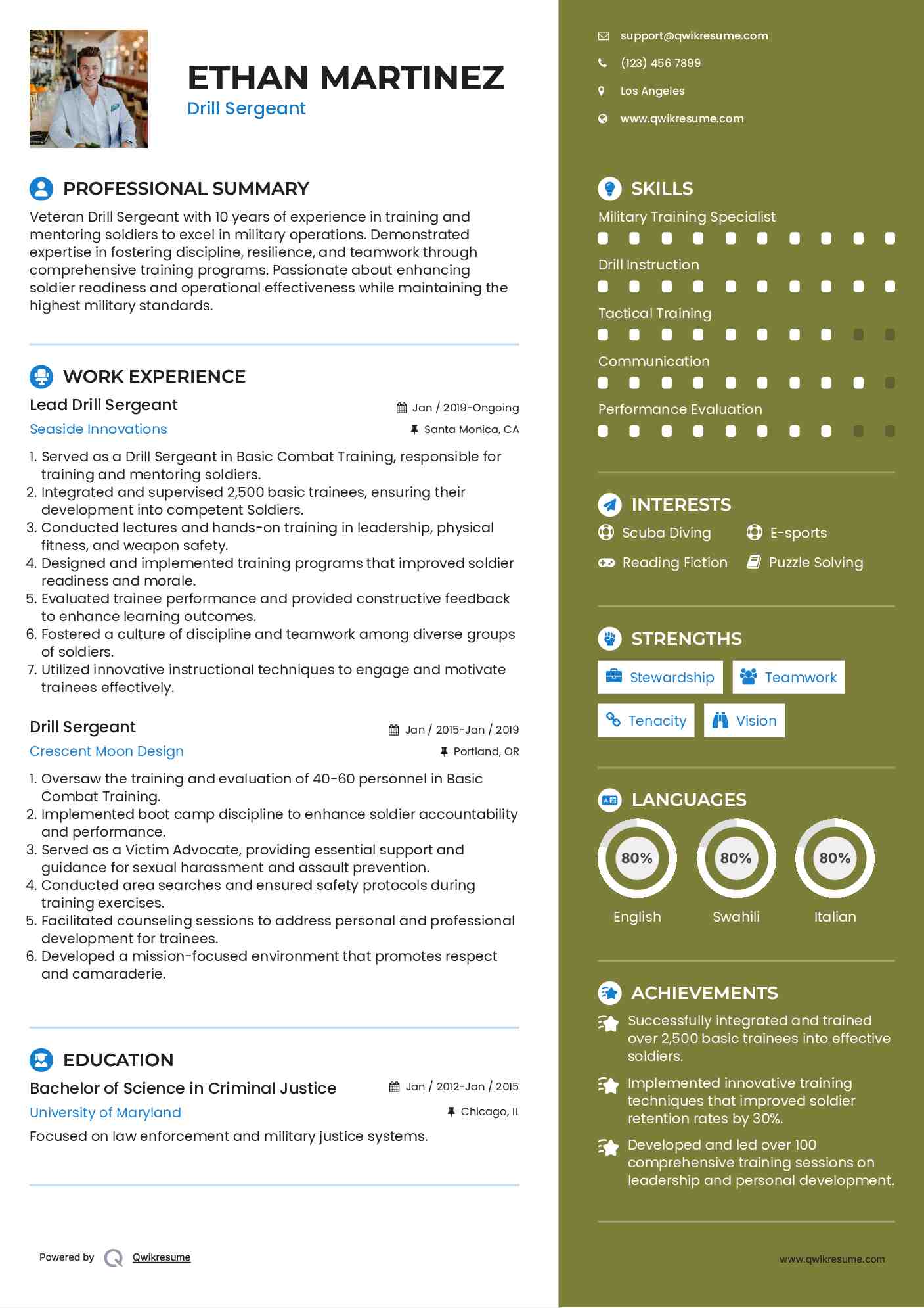 Lead Drill Sergeant Resume Example