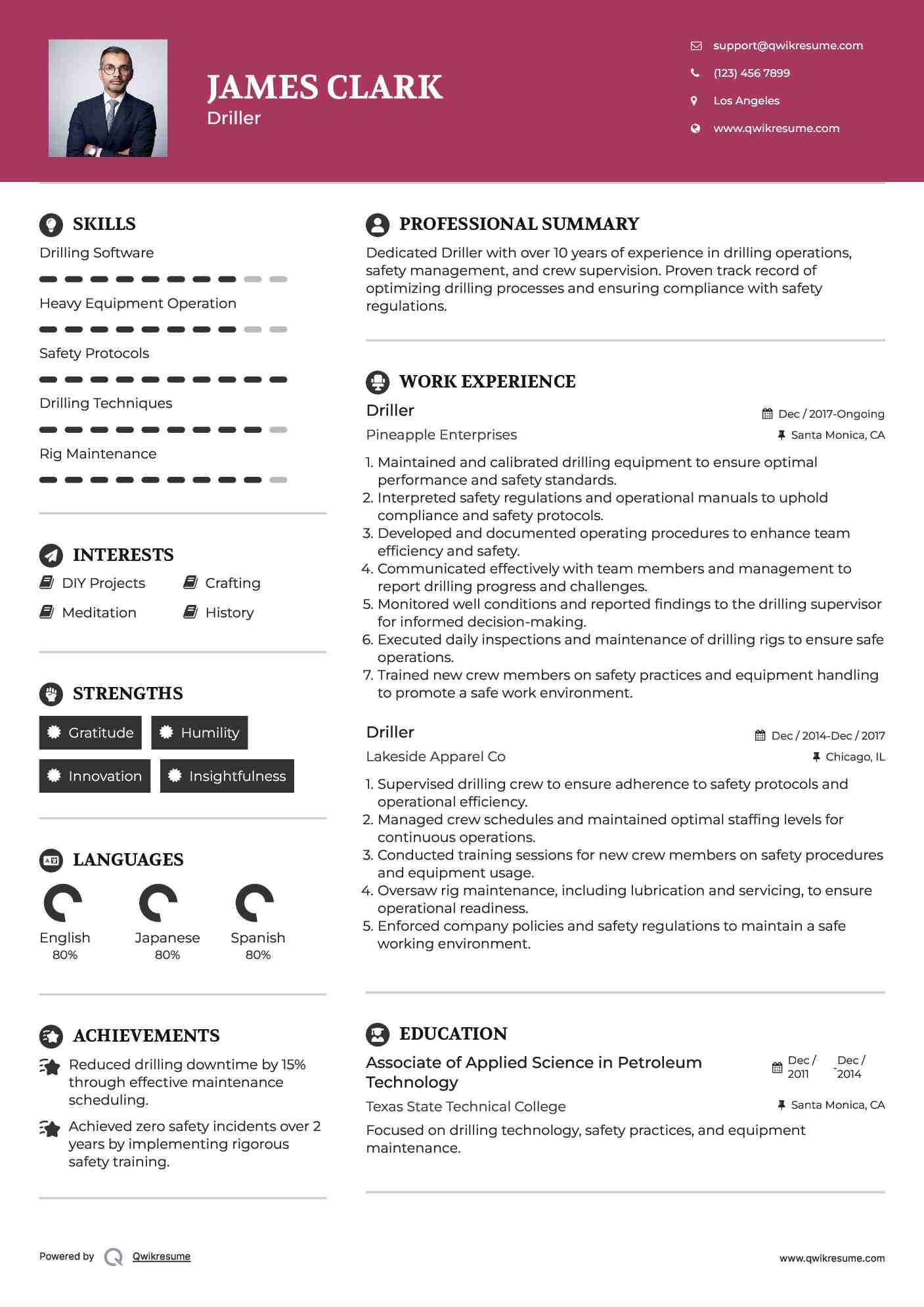 Driller Resume Example